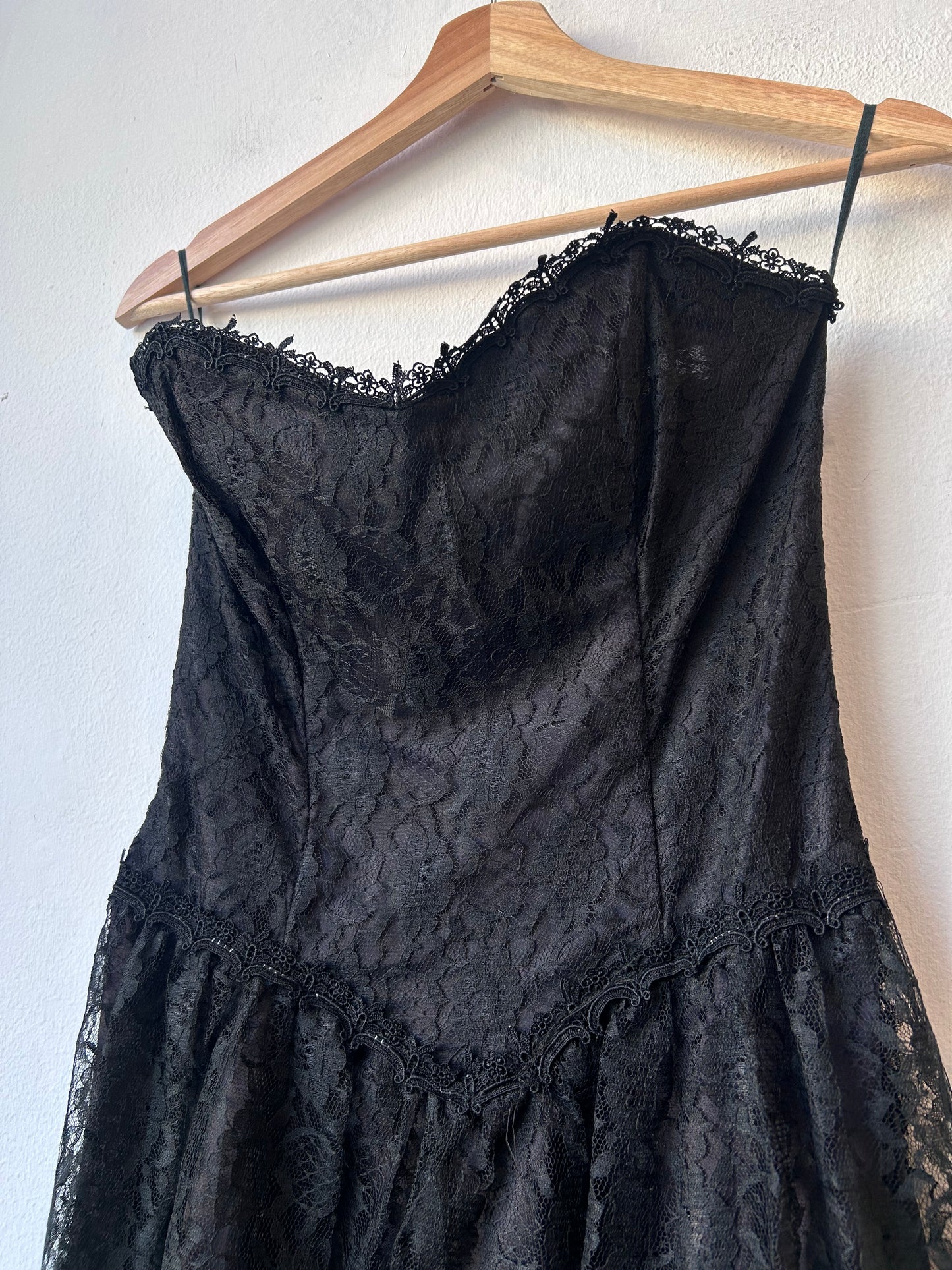 80’s Gunne Sax Strapless Black Lace Dress