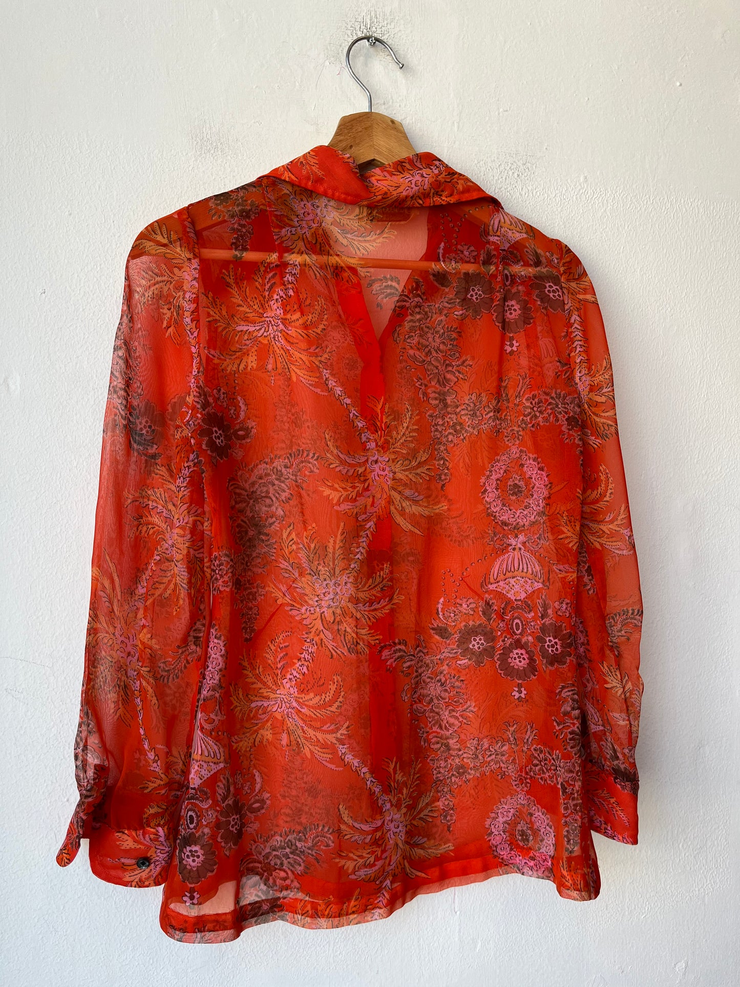 70's Sheer Orange Button Down Shirt
