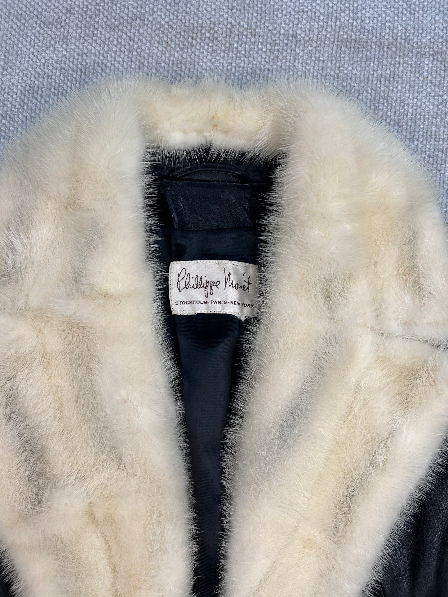 90's Phillippe Monet Leather Rabbit Fur Coat