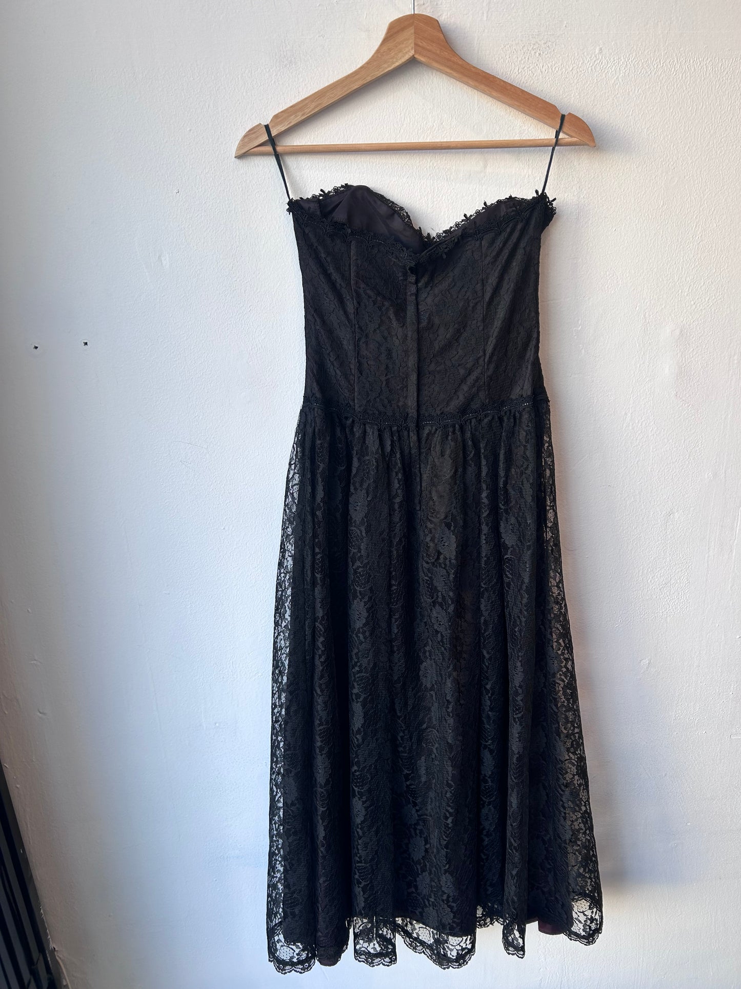 80’s Gunne Sax Strapless Black Lace Dress