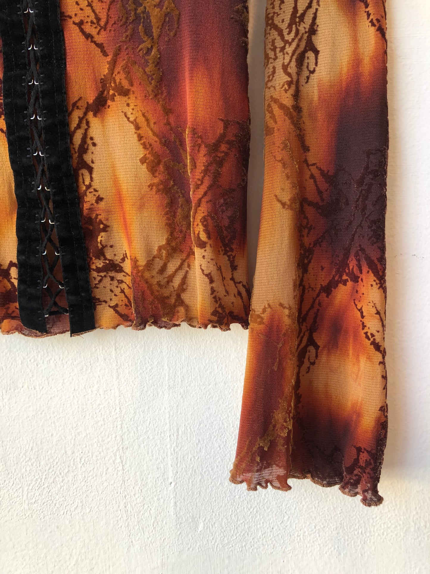 90's Sheer Lace Up Blouse