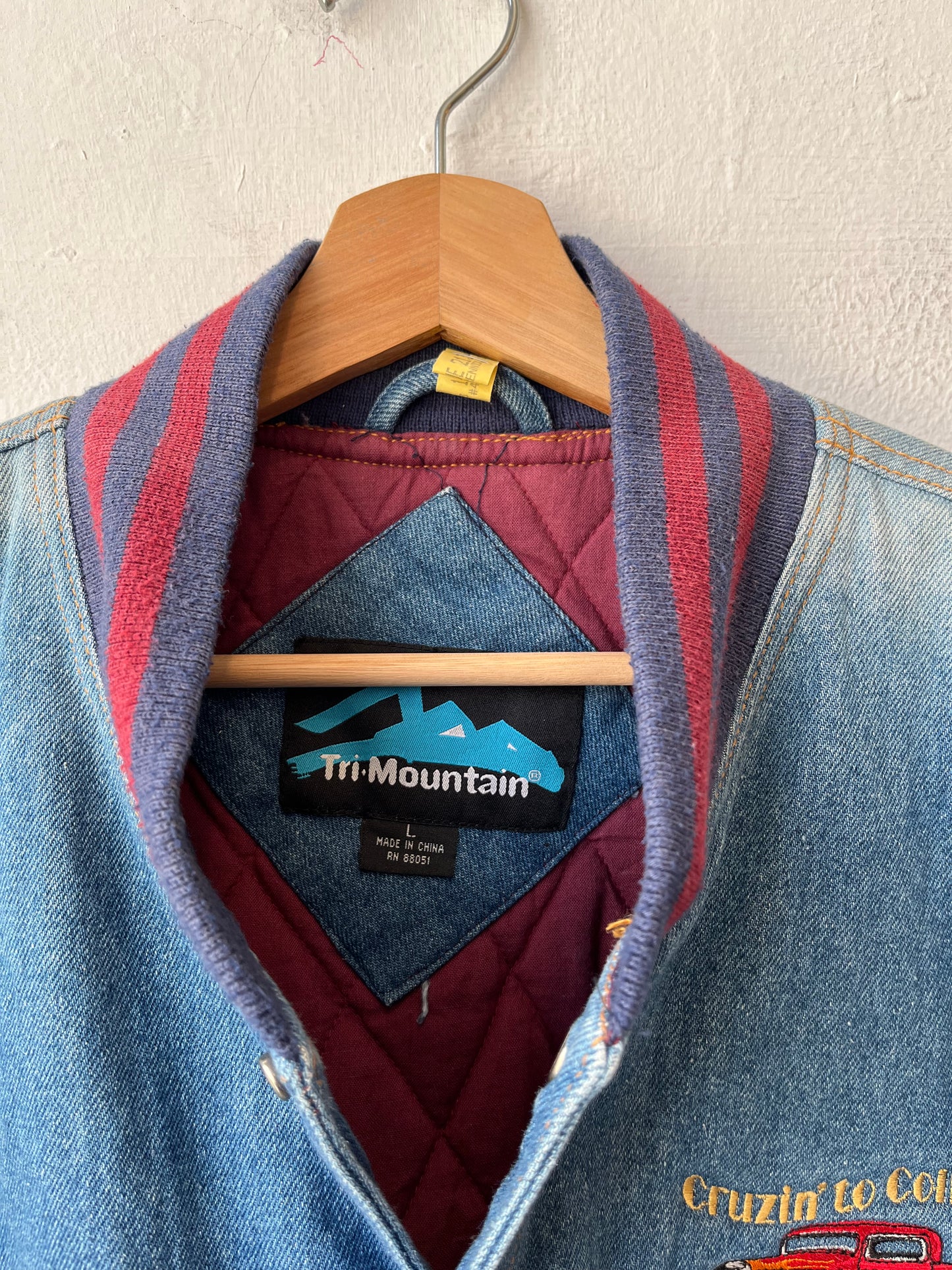 Y2K Maroon Denim Bomber Jacket