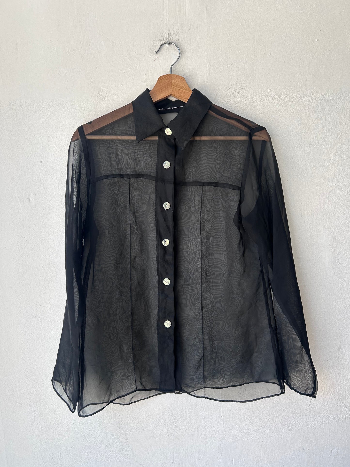 90's Black Sheer Button Up Blouse