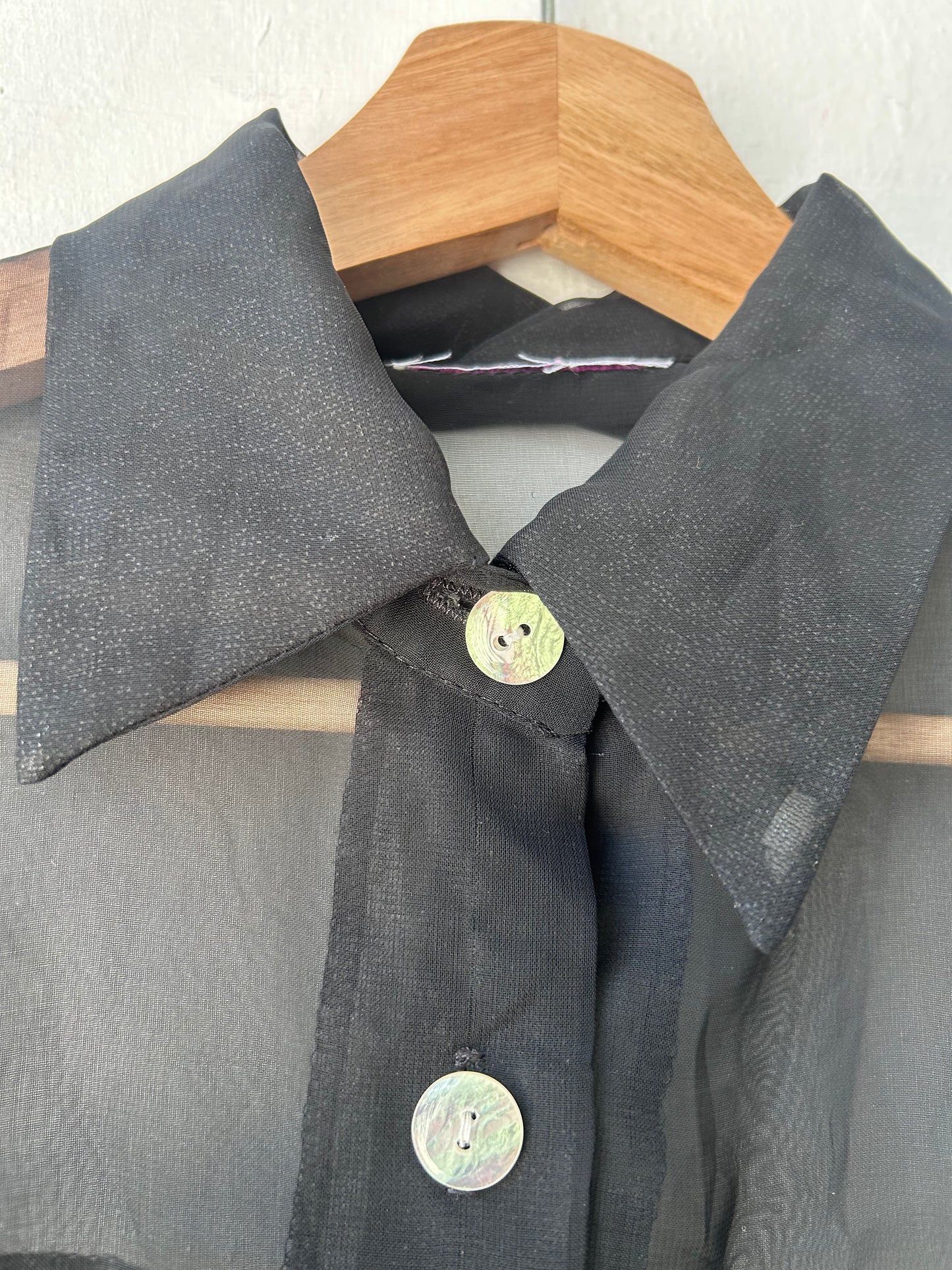 90's Black Sheer Button Up Blouse