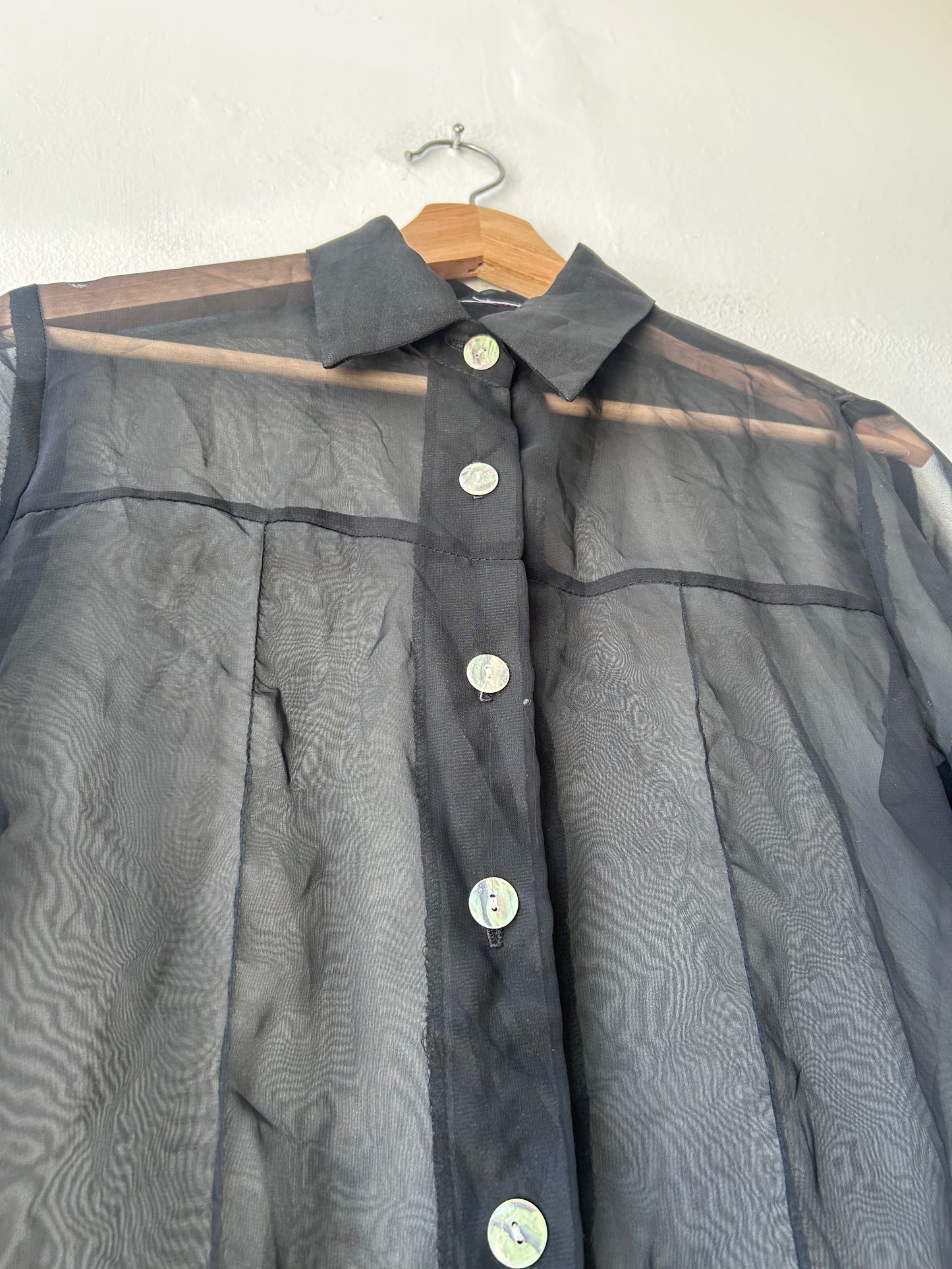 90's Black Sheer Button Up Blouse