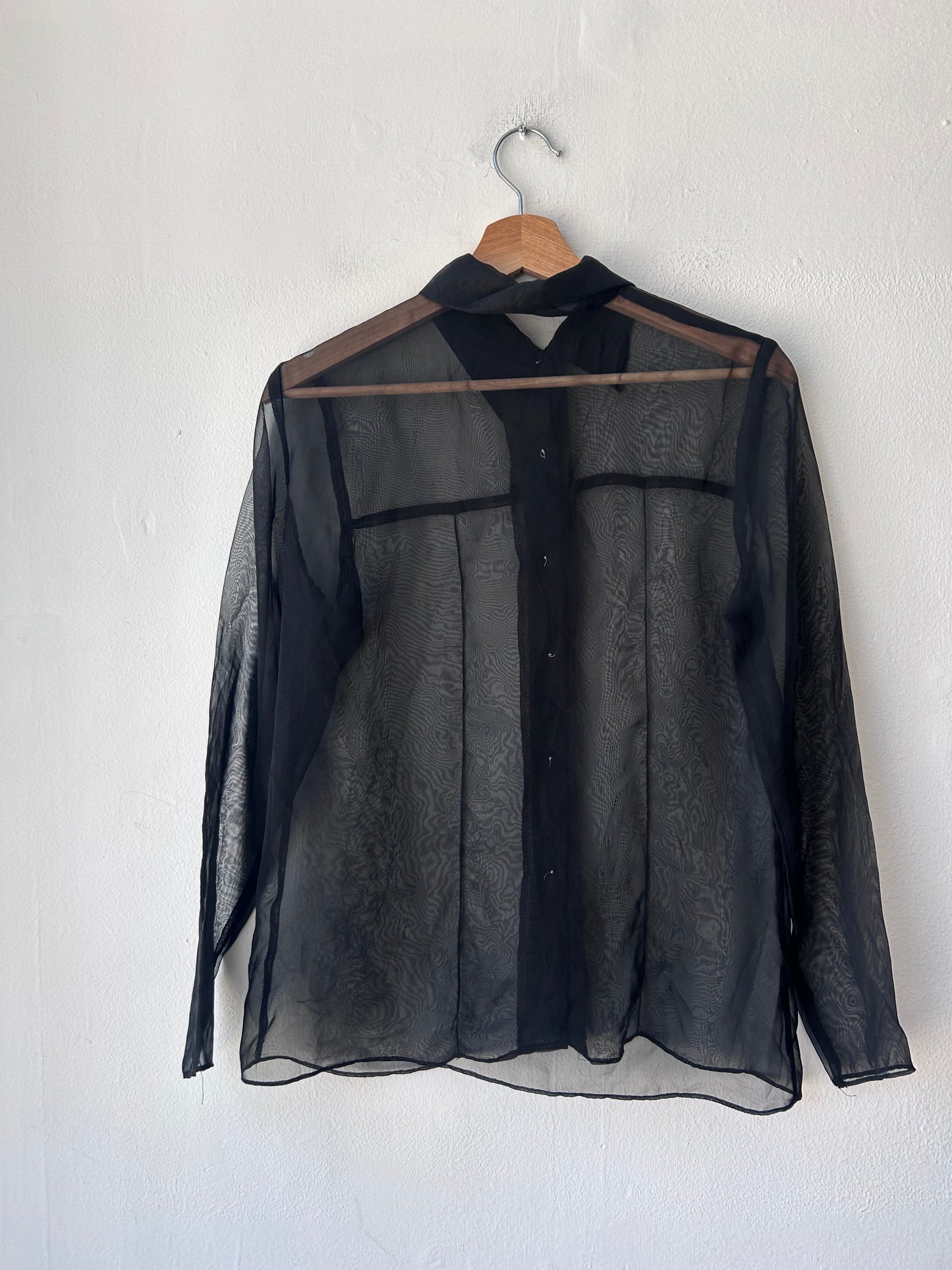 90's Black Sheer Button Up Blouse