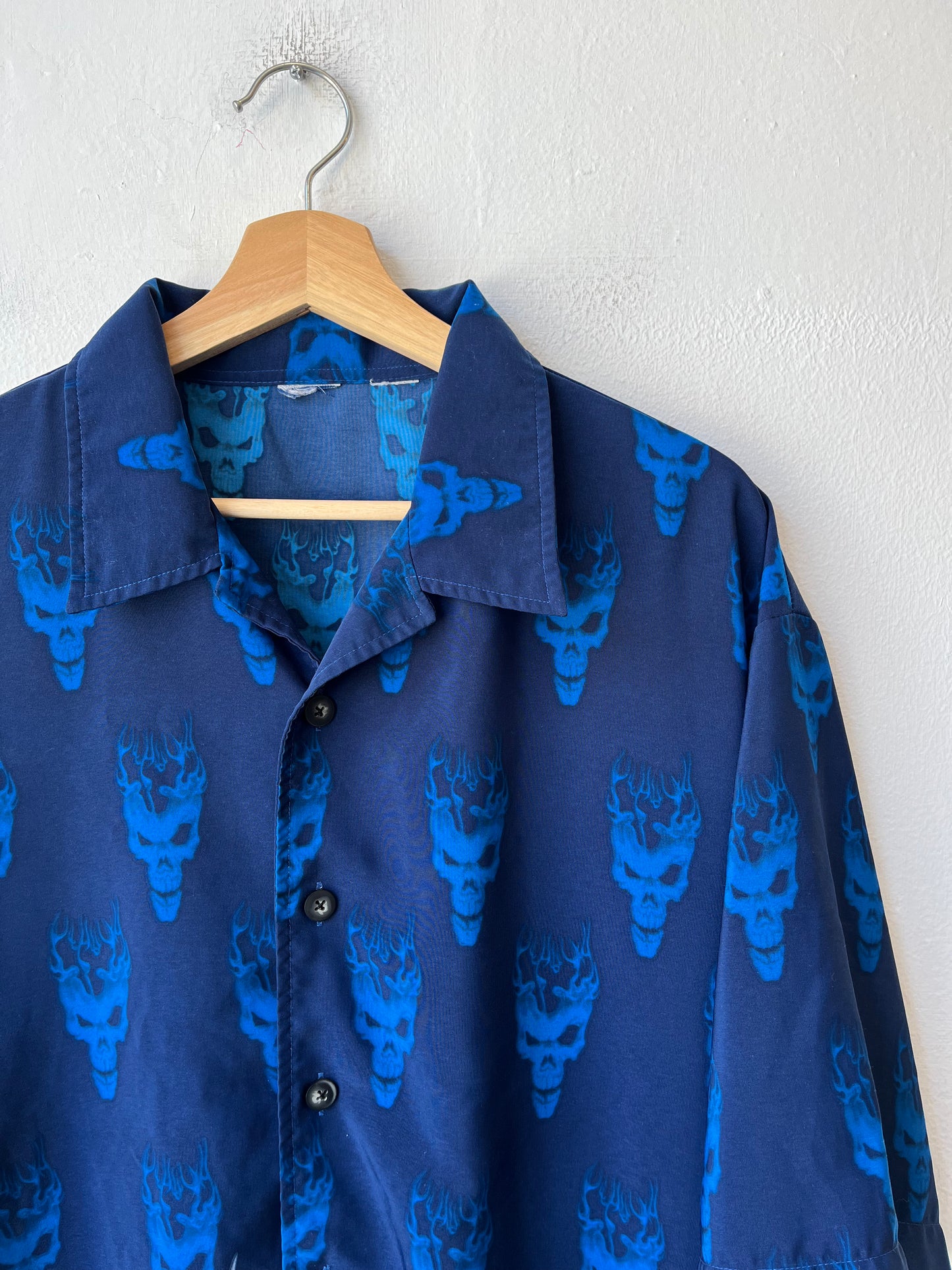 Y2K Blue Skull Button Up Shirt