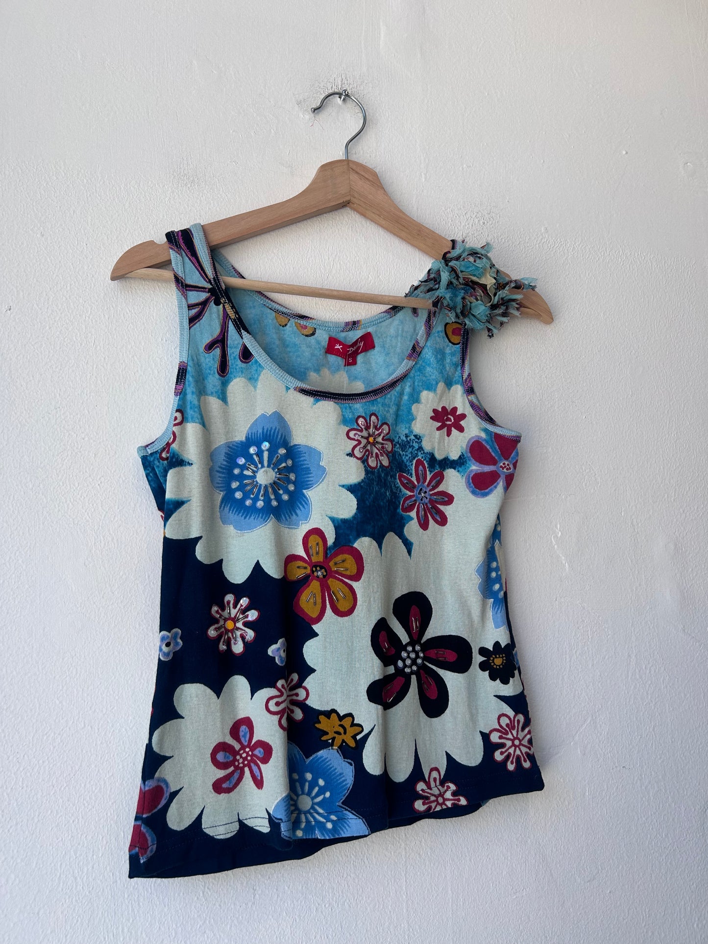 Y2K Beaded Floral Cotton Tank Top