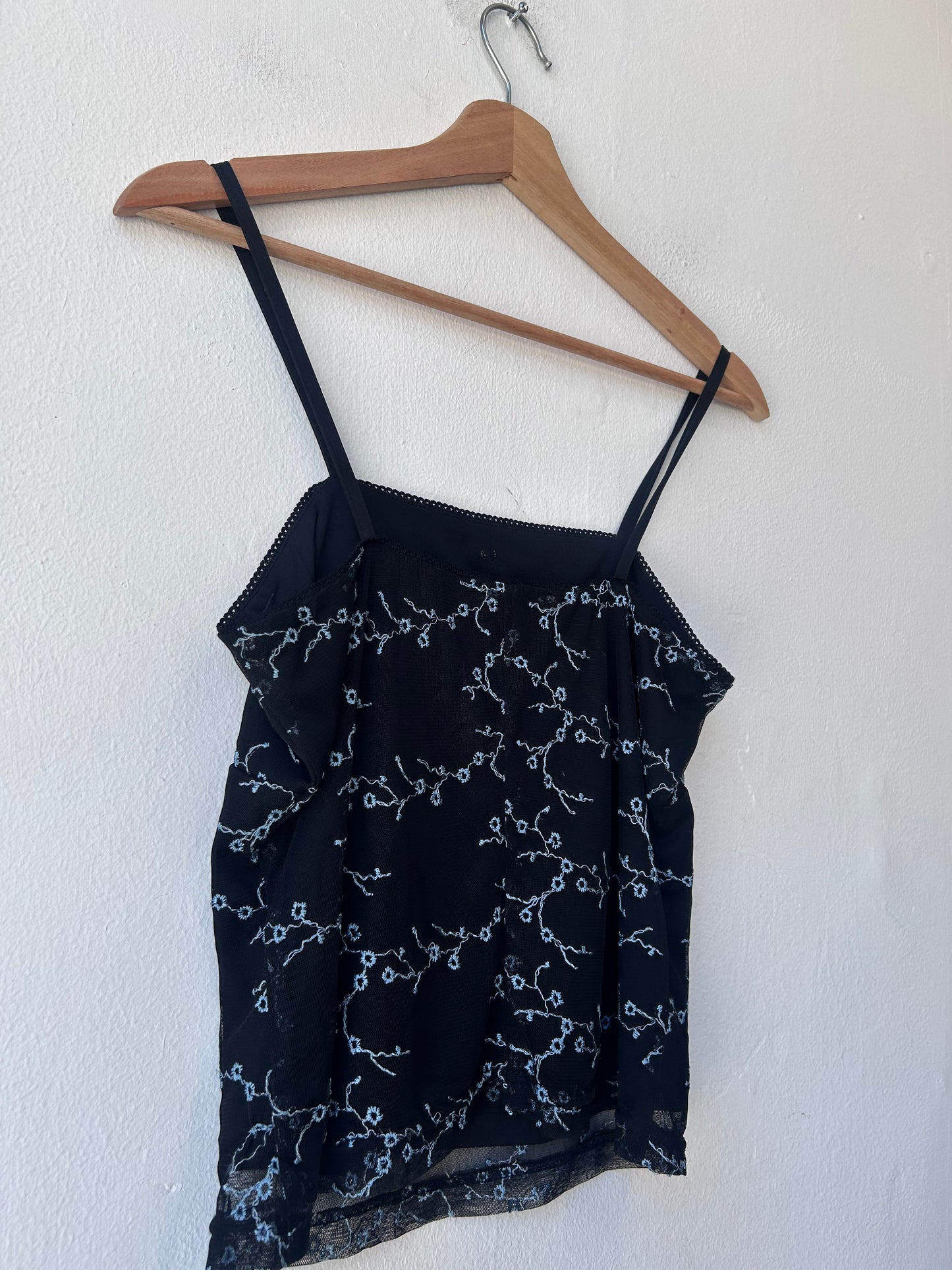 90's Blue Floral Embroidered Tank Top