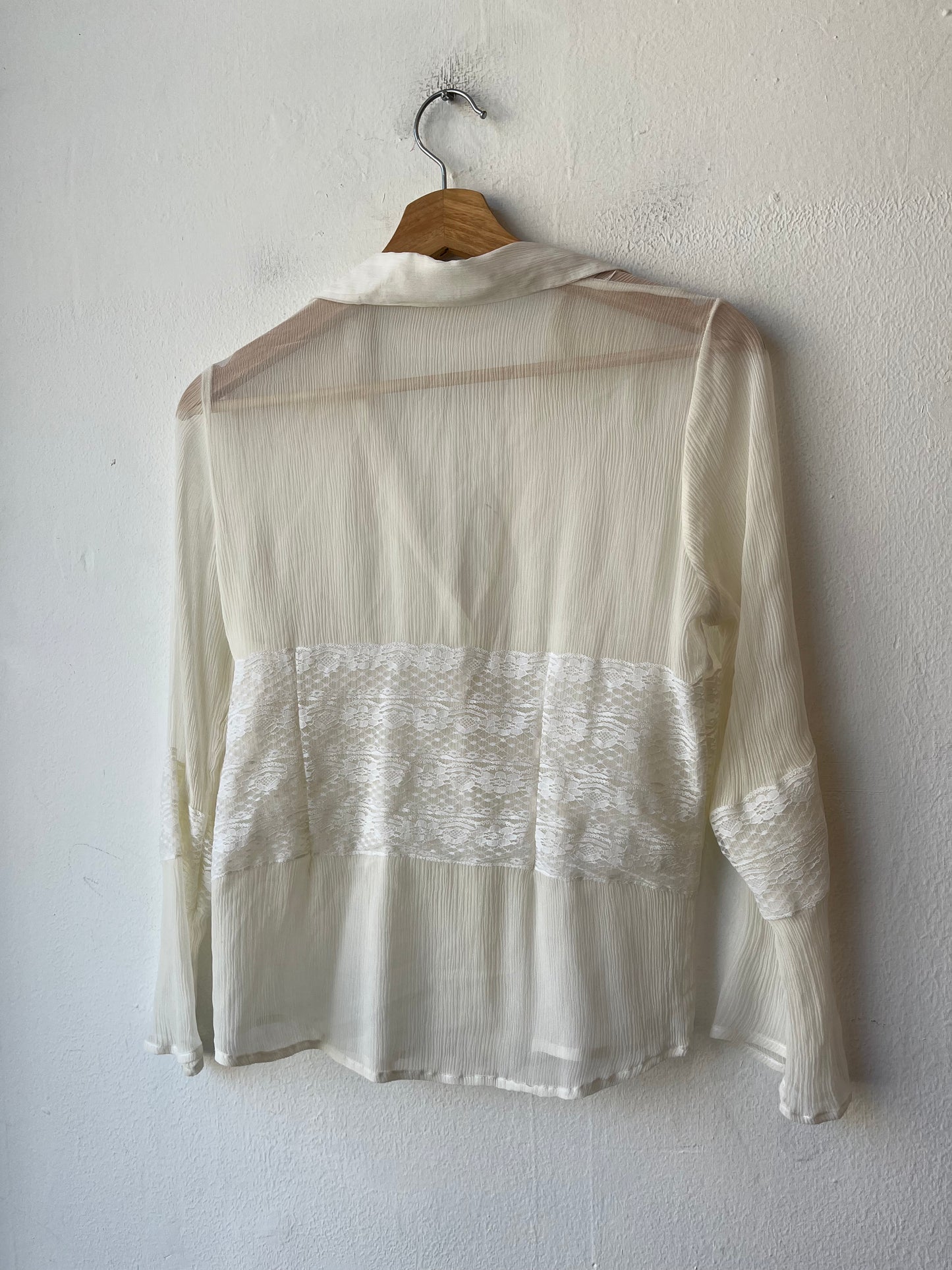 90's White Silk Collared Blouse