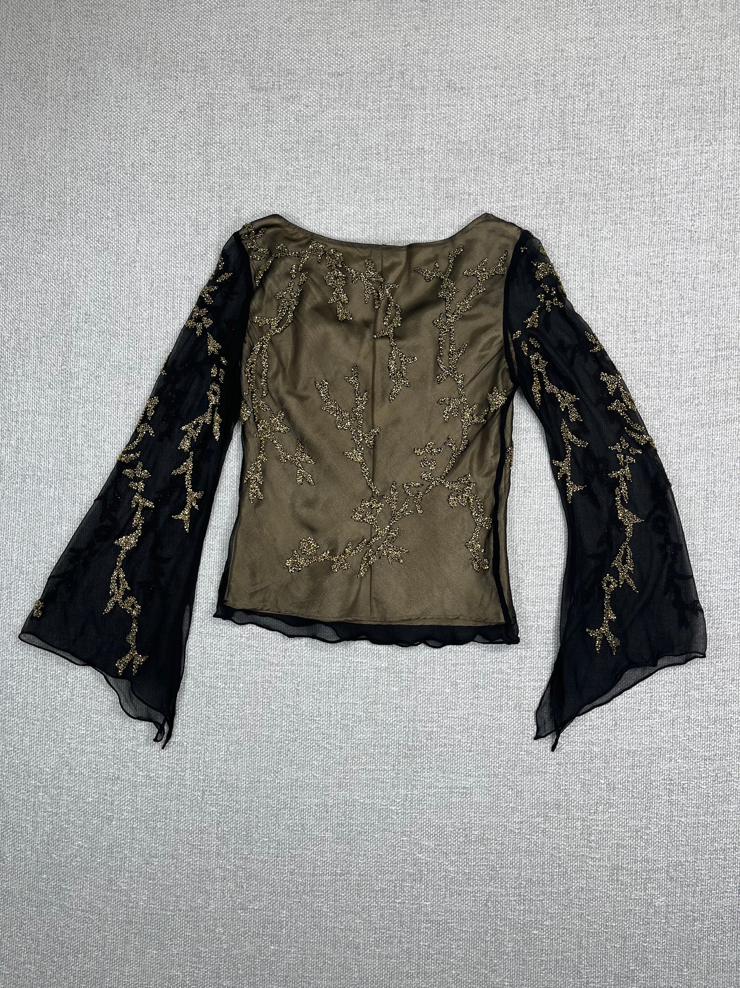 Y2K Beaded Bell Sleeve Mesh Top