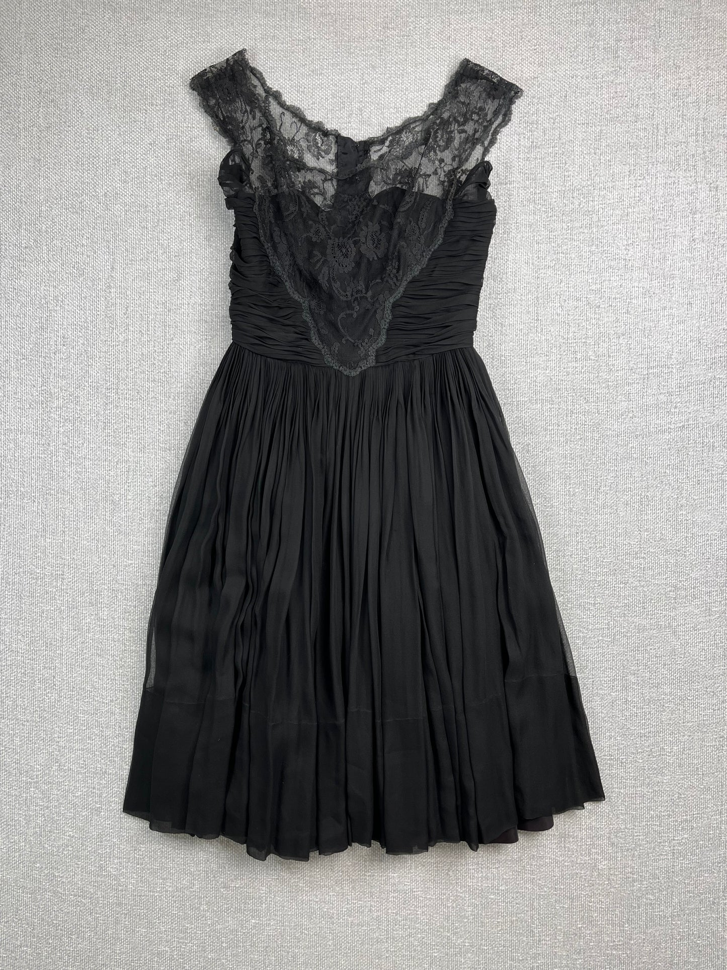 50's Black Lace Silk Formal Dress