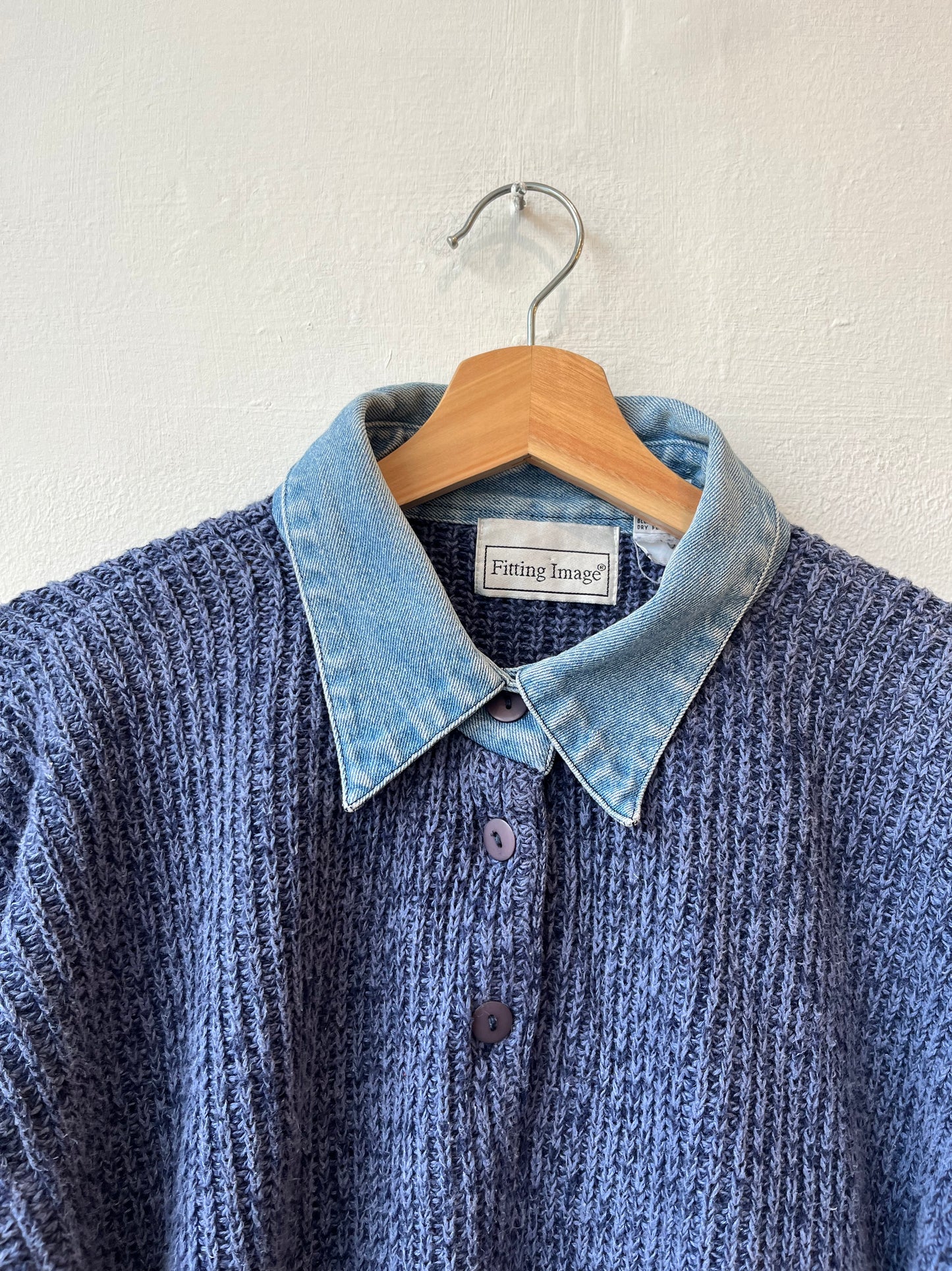 Y2K Knit Denim Collar Sweater