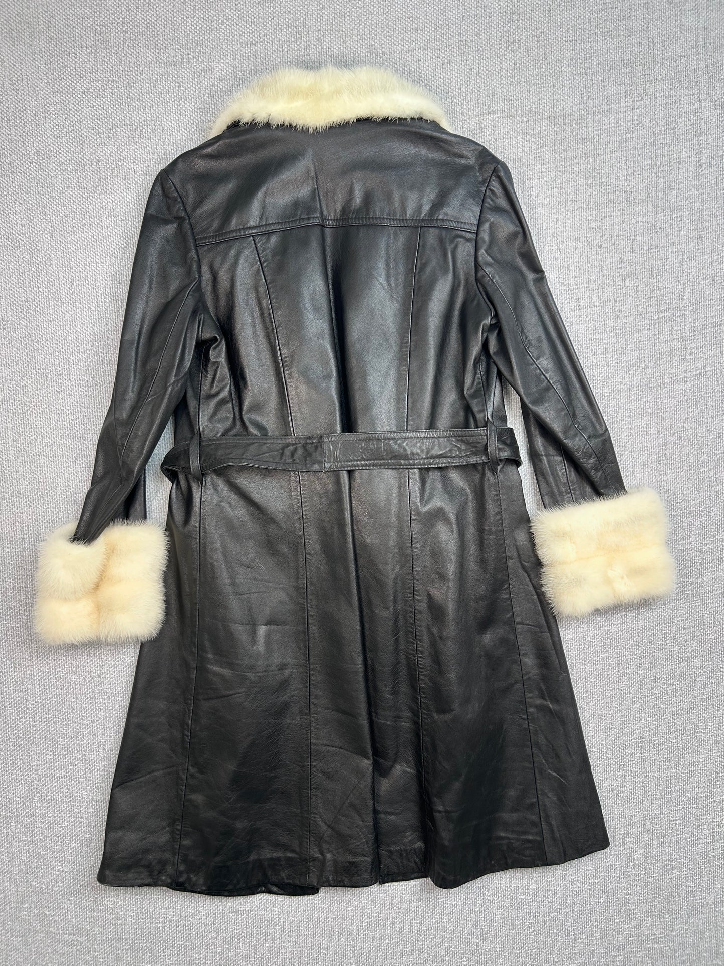 90's Phillippe Monet Leather Rabbit Fur Coat
