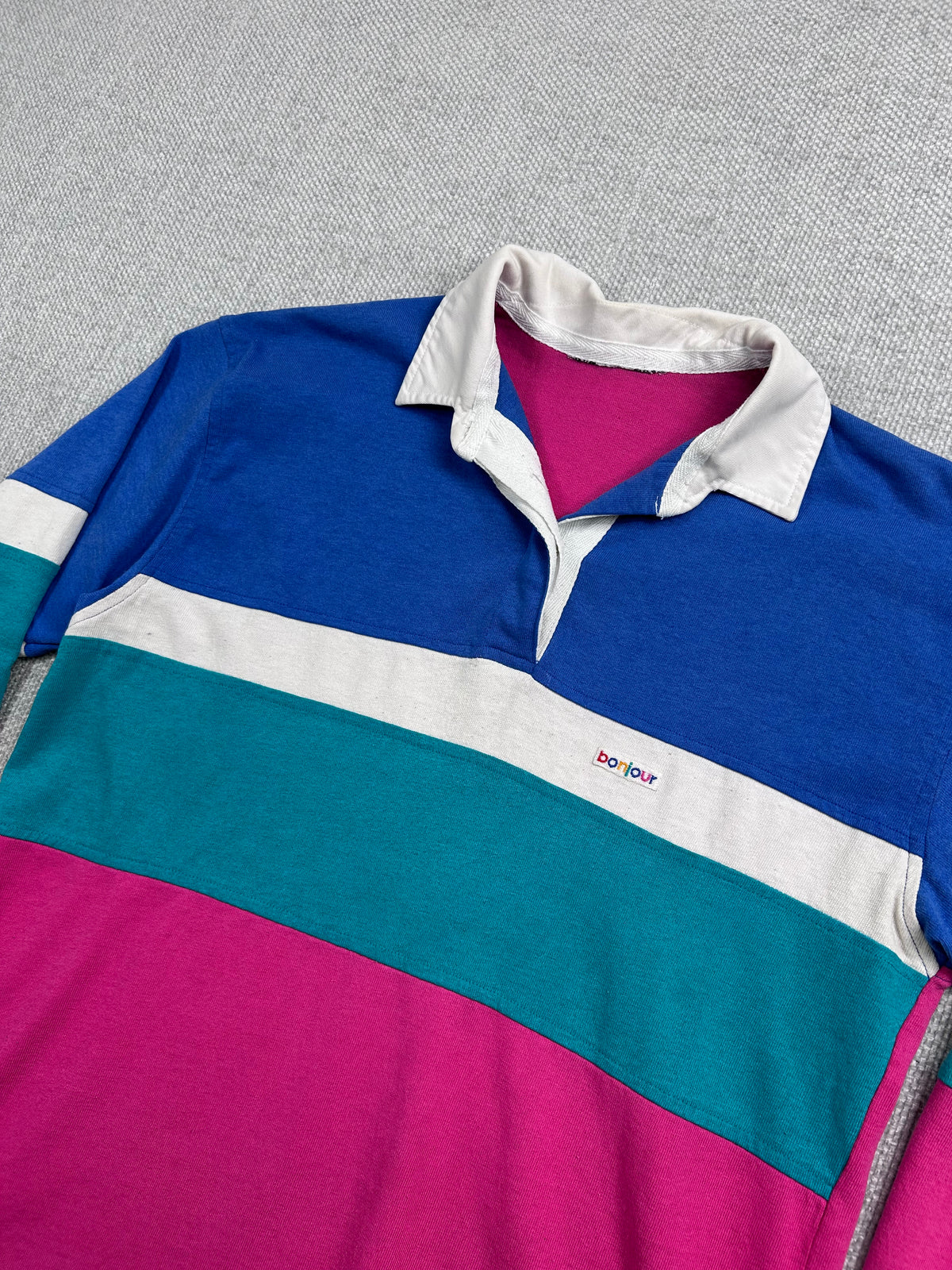 90's Bonjour Striped Rugby Shirt