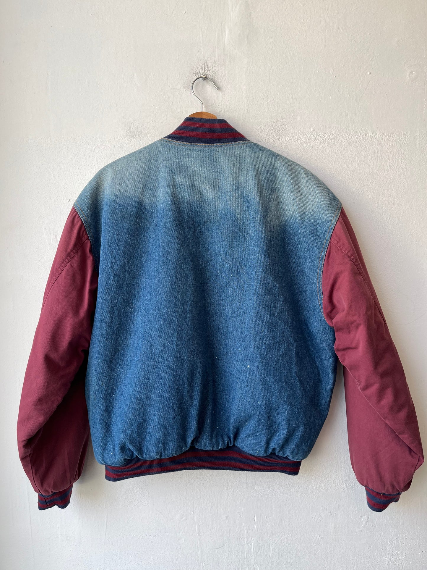 Y2K Maroon Denim Bomber Jacket