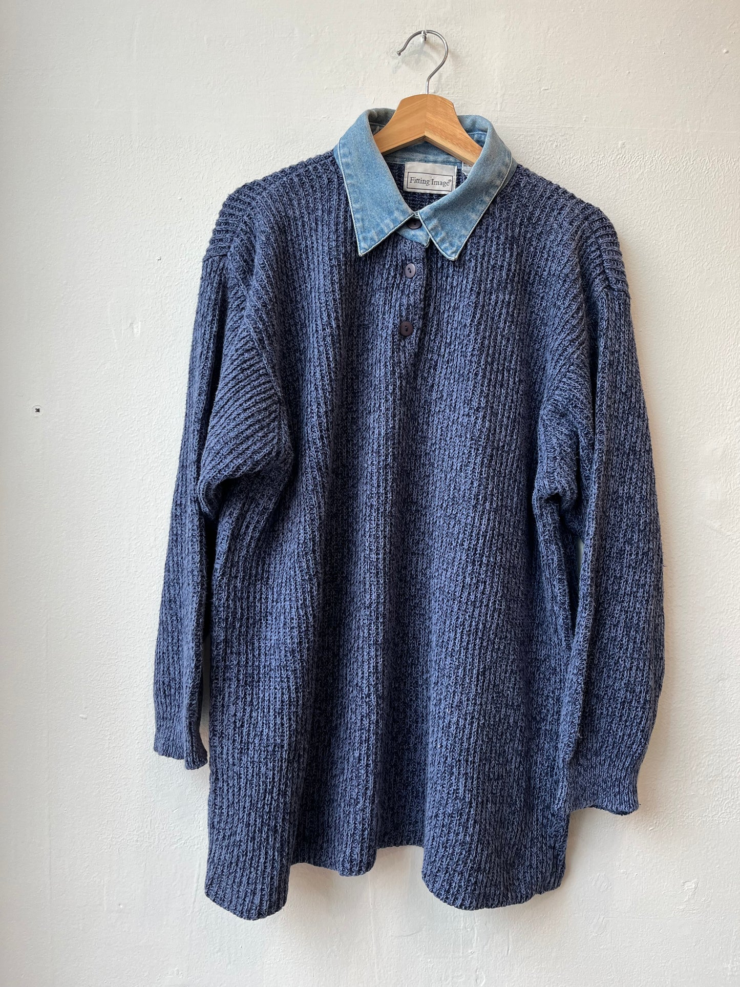 Y2K Knit Denim Collar Sweater