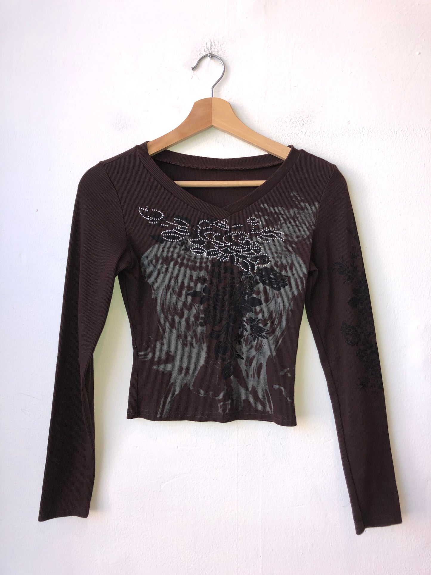 Y2K Ribbed Rhinestone Shirt