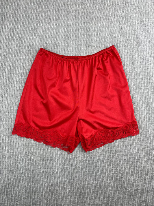 90’s Red Nylon Lace Shorts 24-32"