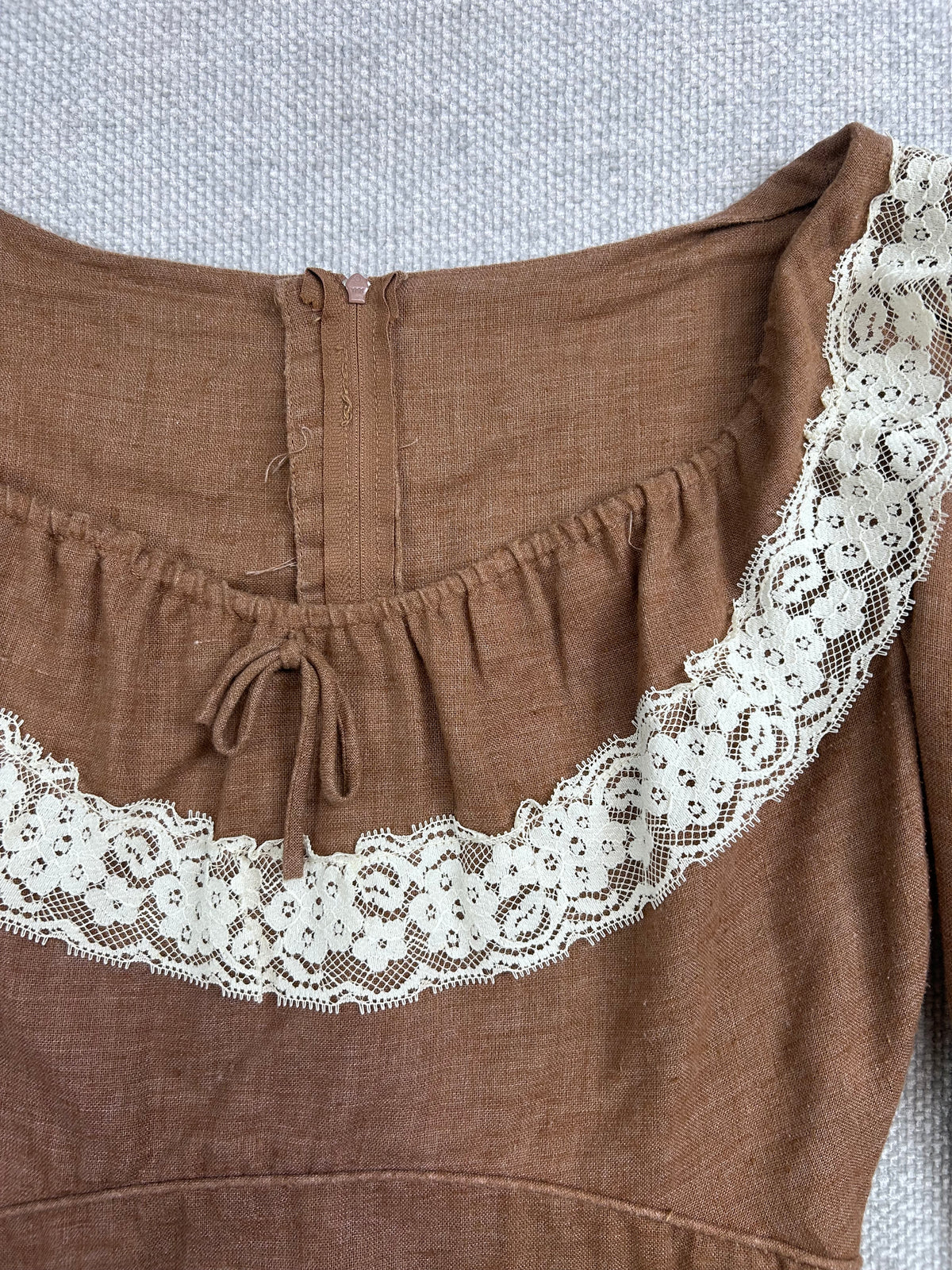 70's Sylvia Ann Brown Lace Maxi Dress