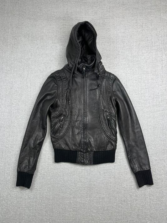 Y2K Hooded Leather Jacket