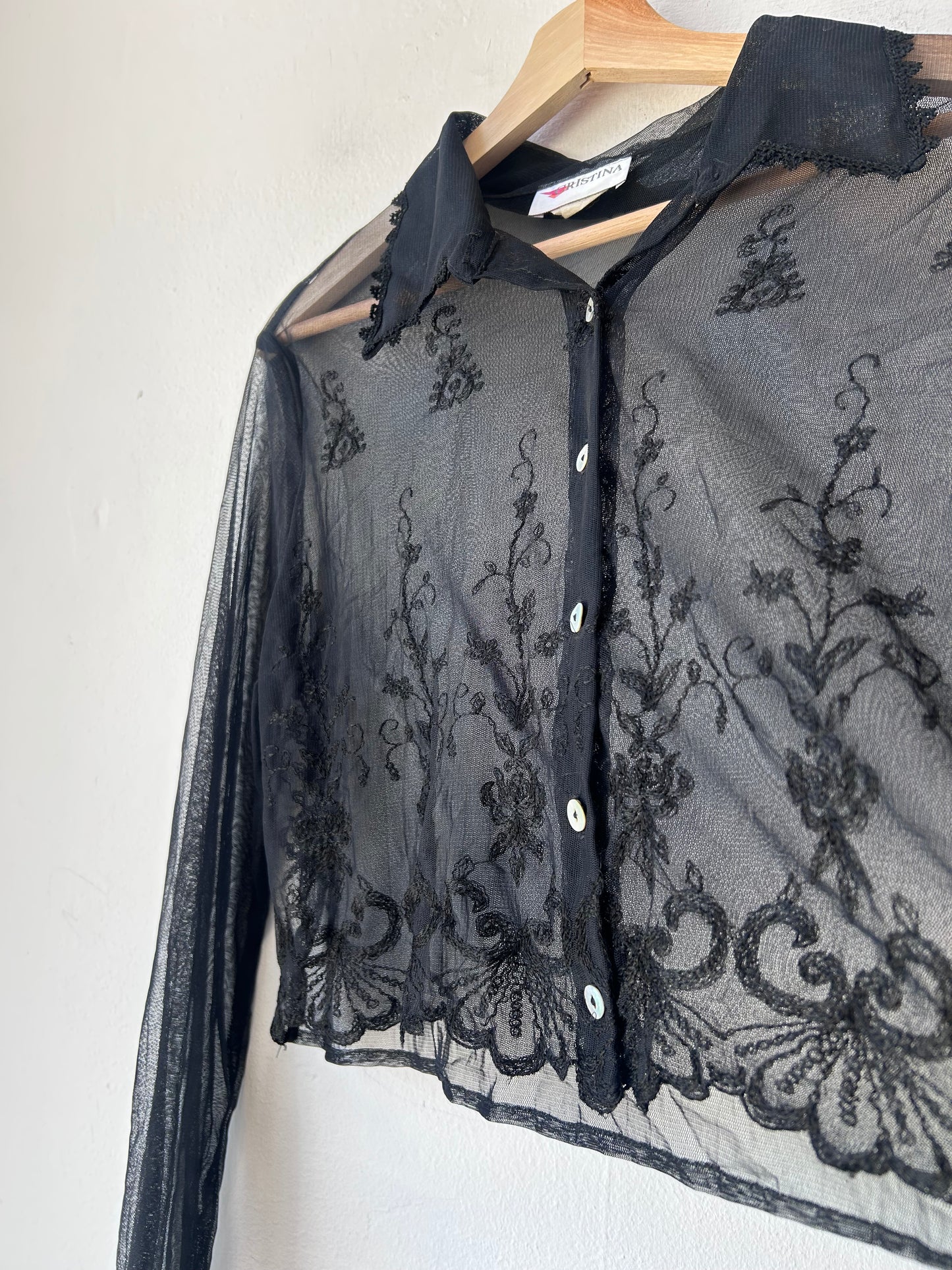 90's Sheer Black Lace Blouse