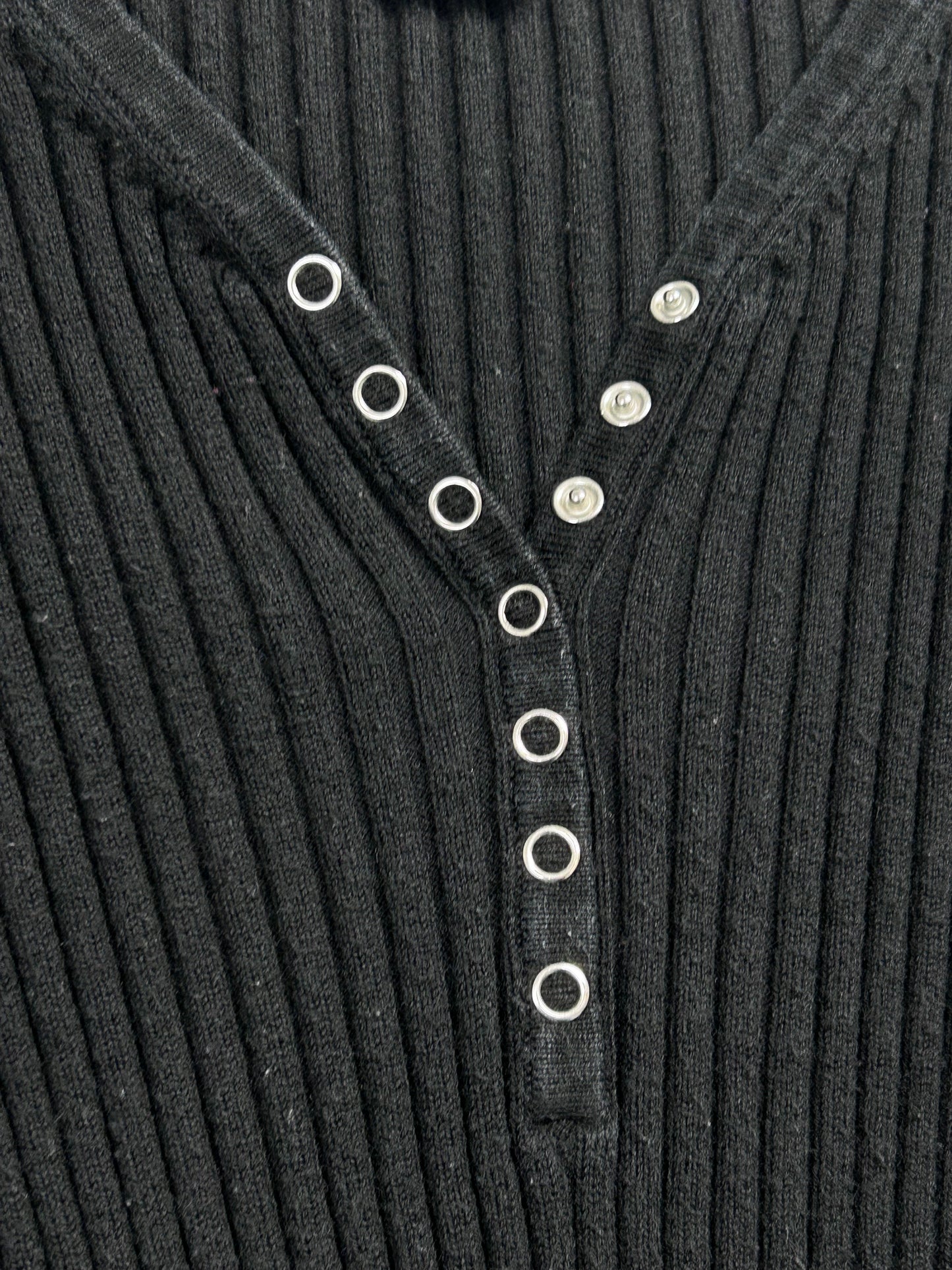 Y2K Black Ribbed Henley Top