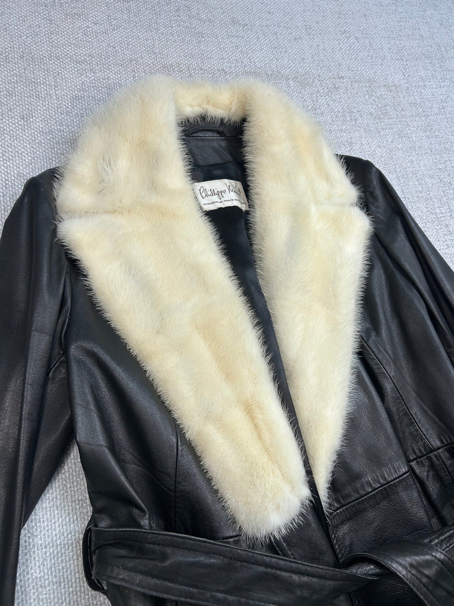 90's Phillippe Monet Leather Rabbit Fur Coat