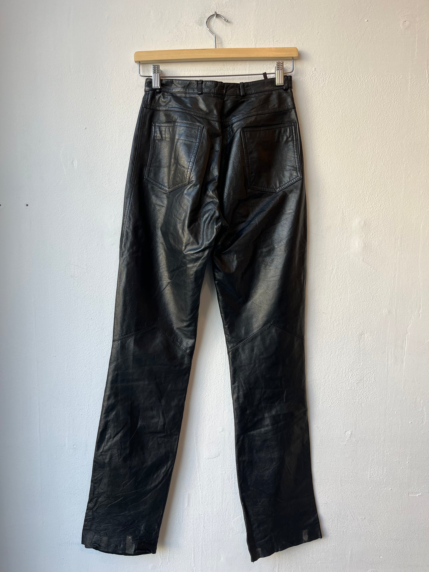 90's Black Leather Pants 25"