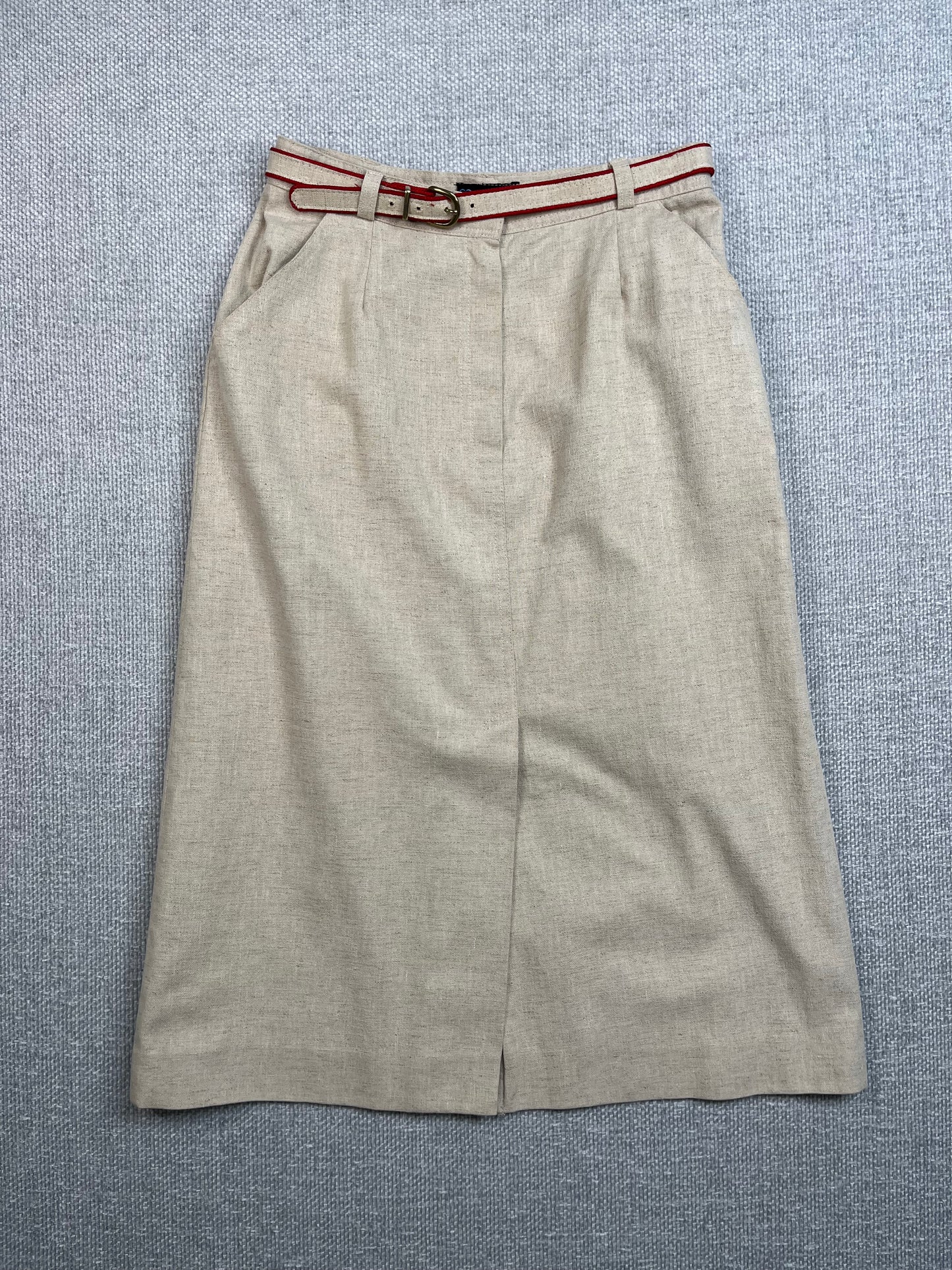 70's Tan Belted Midi Skirt 26"