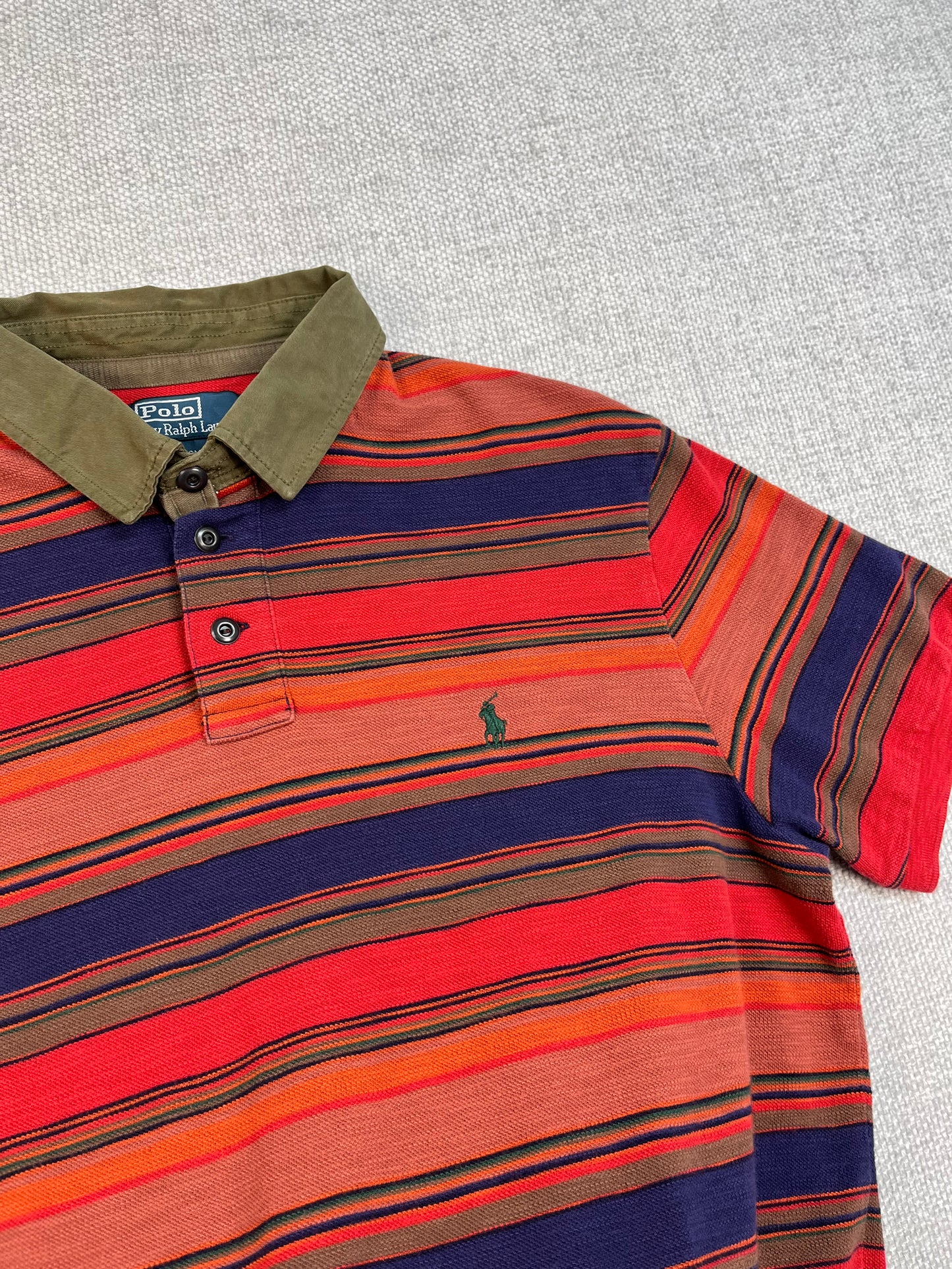 90's Woven Striped Polo Shirt