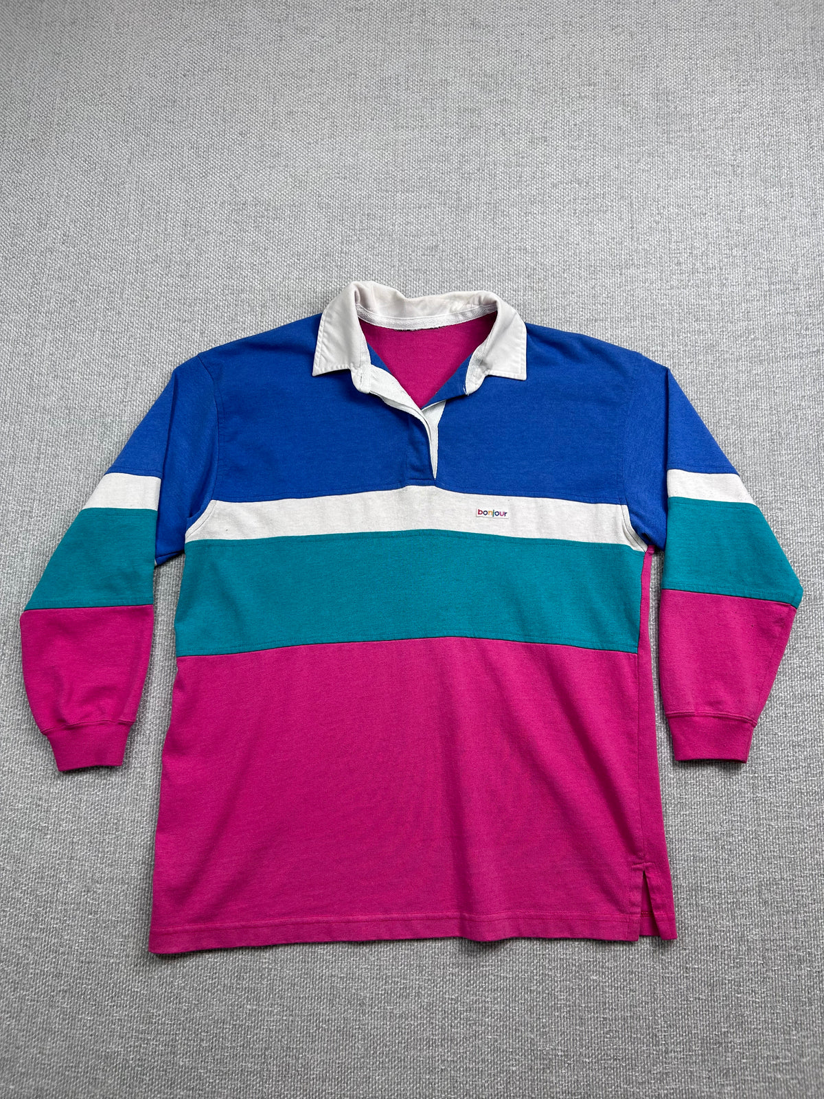 90's Bonjour Striped Rugby Shirt
