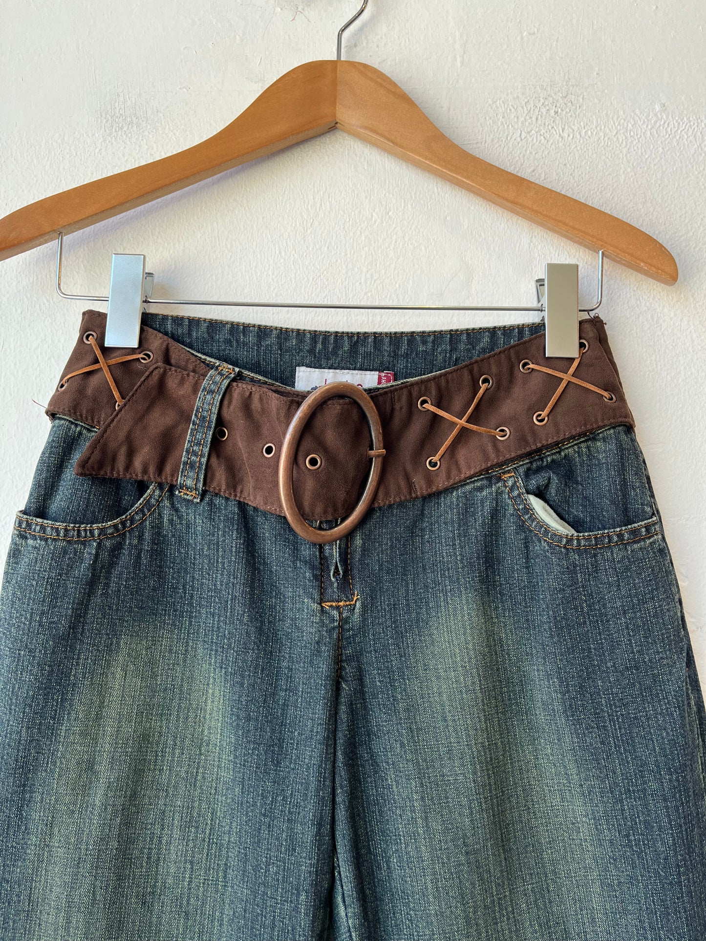 Y2K Low Rise Belted Flare Jeans 28"