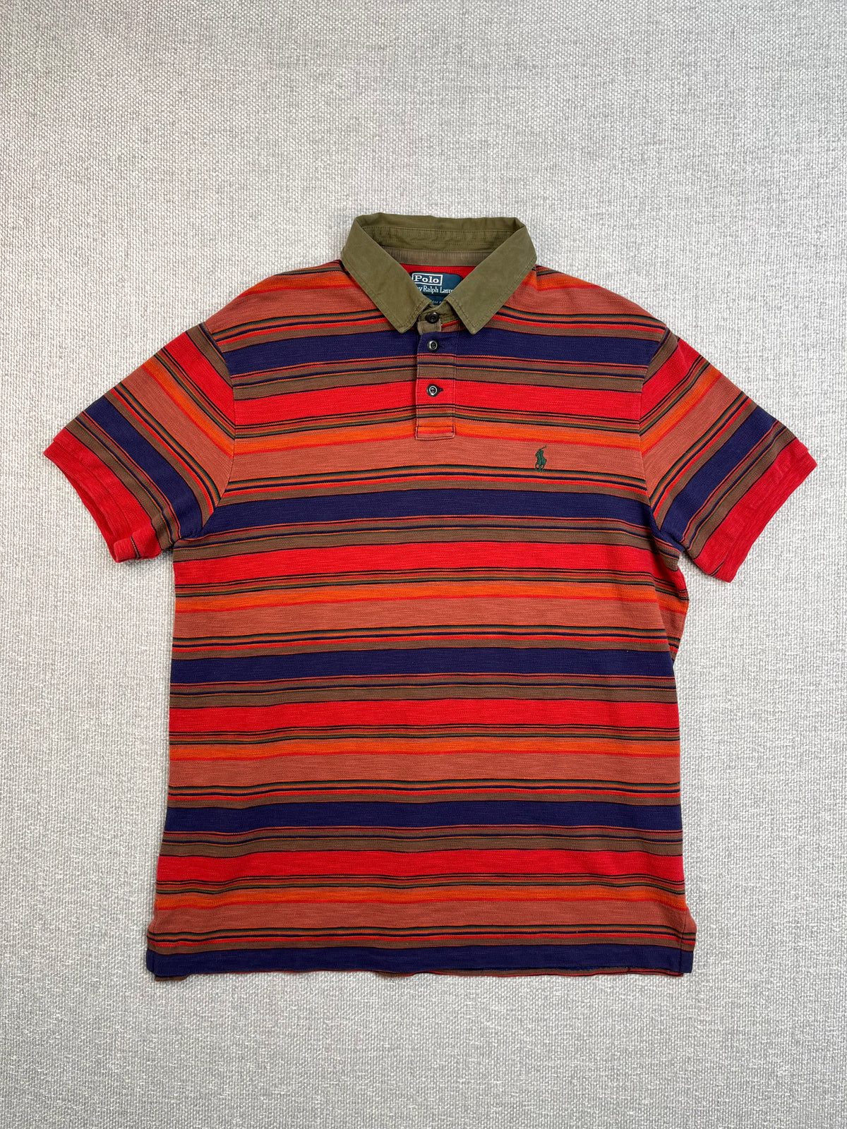 90's Woven Striped Polo Shirt