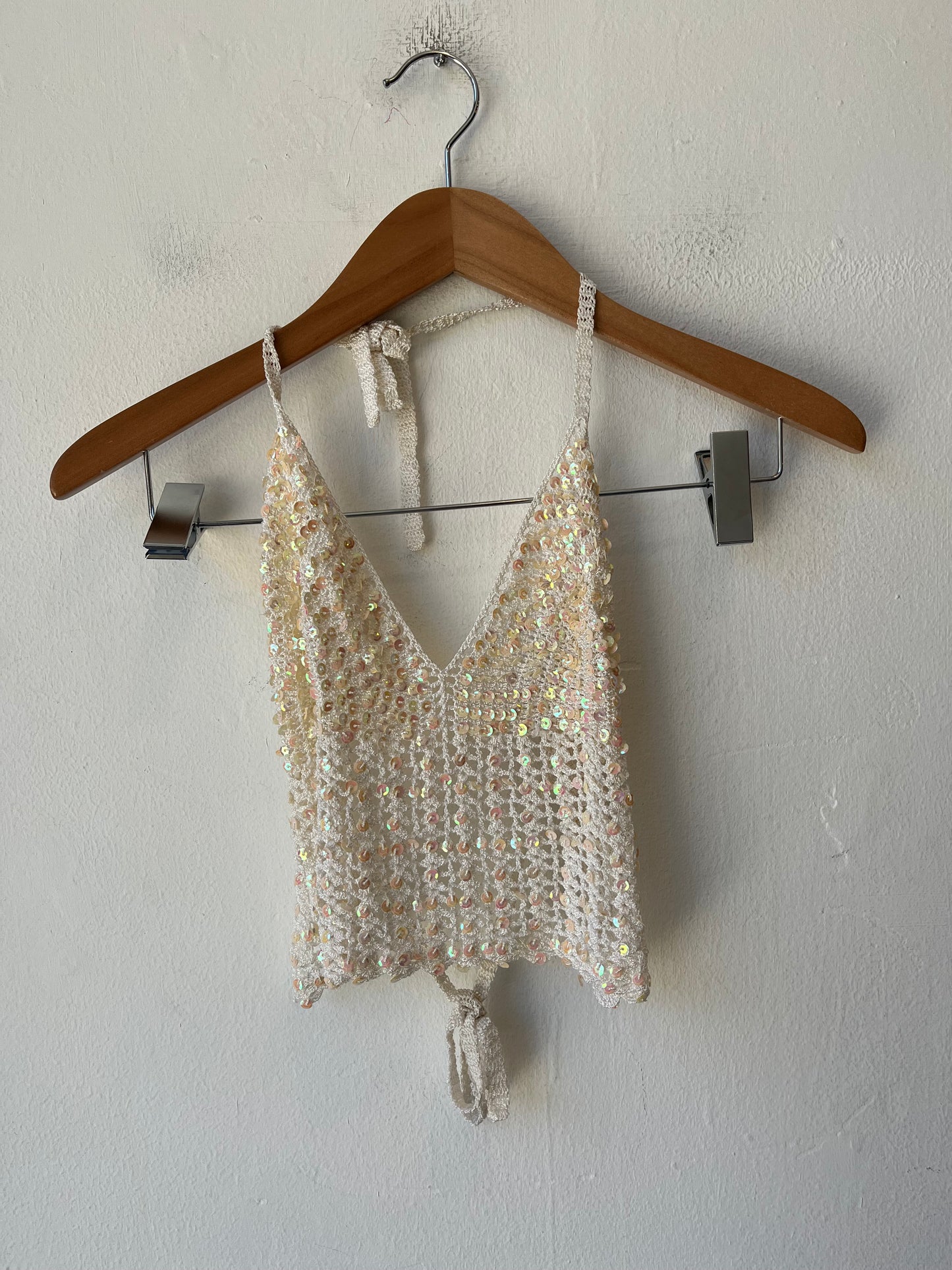 90's Crochet Sequin Halter Top