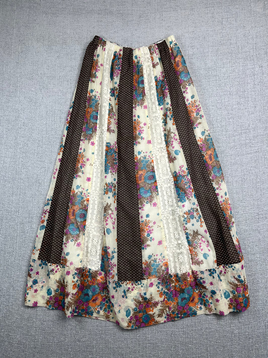 70's Floral Lace Maxi Skirt 26-30"