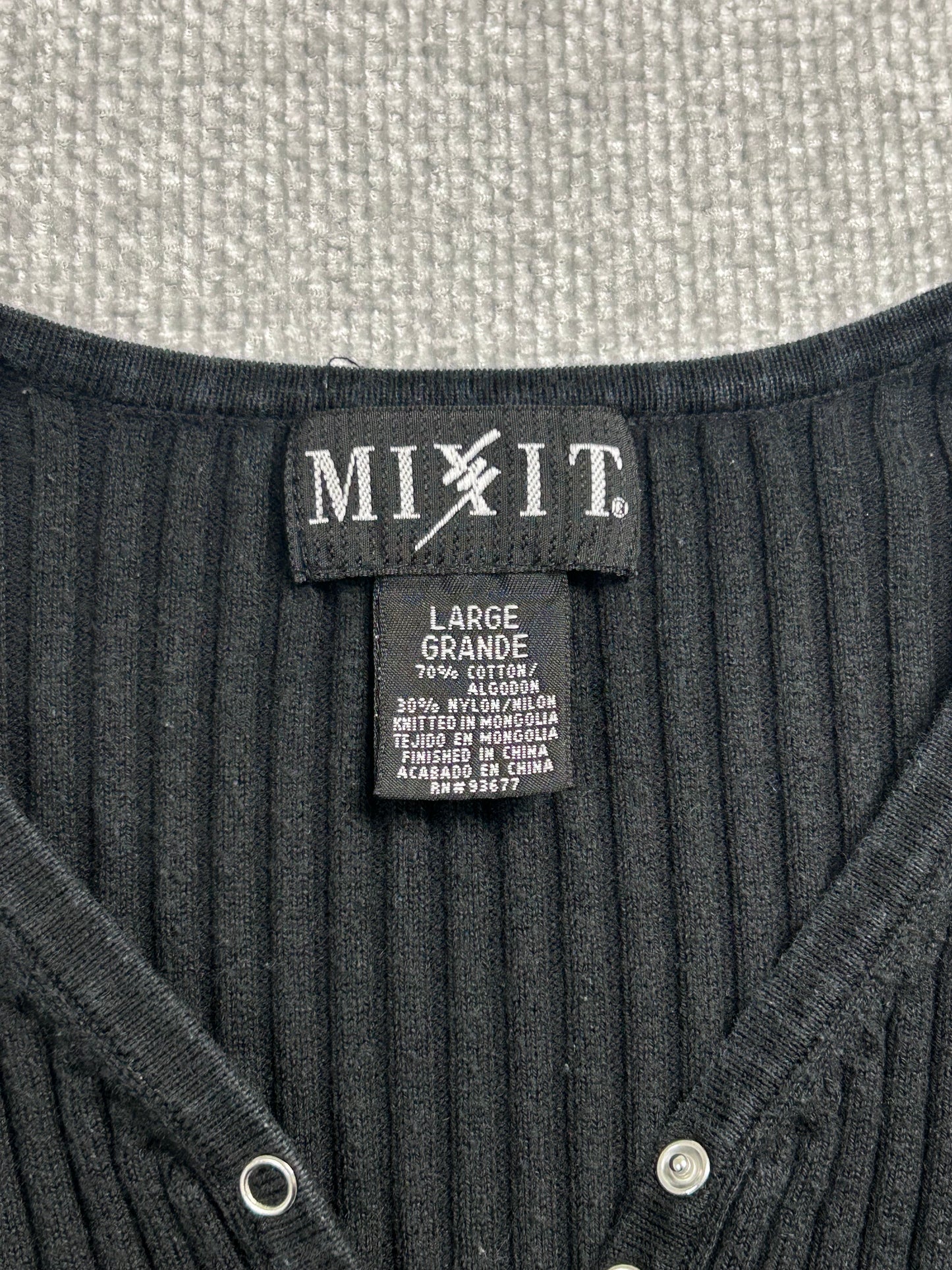 Y2K Black Ribbed Henley Top