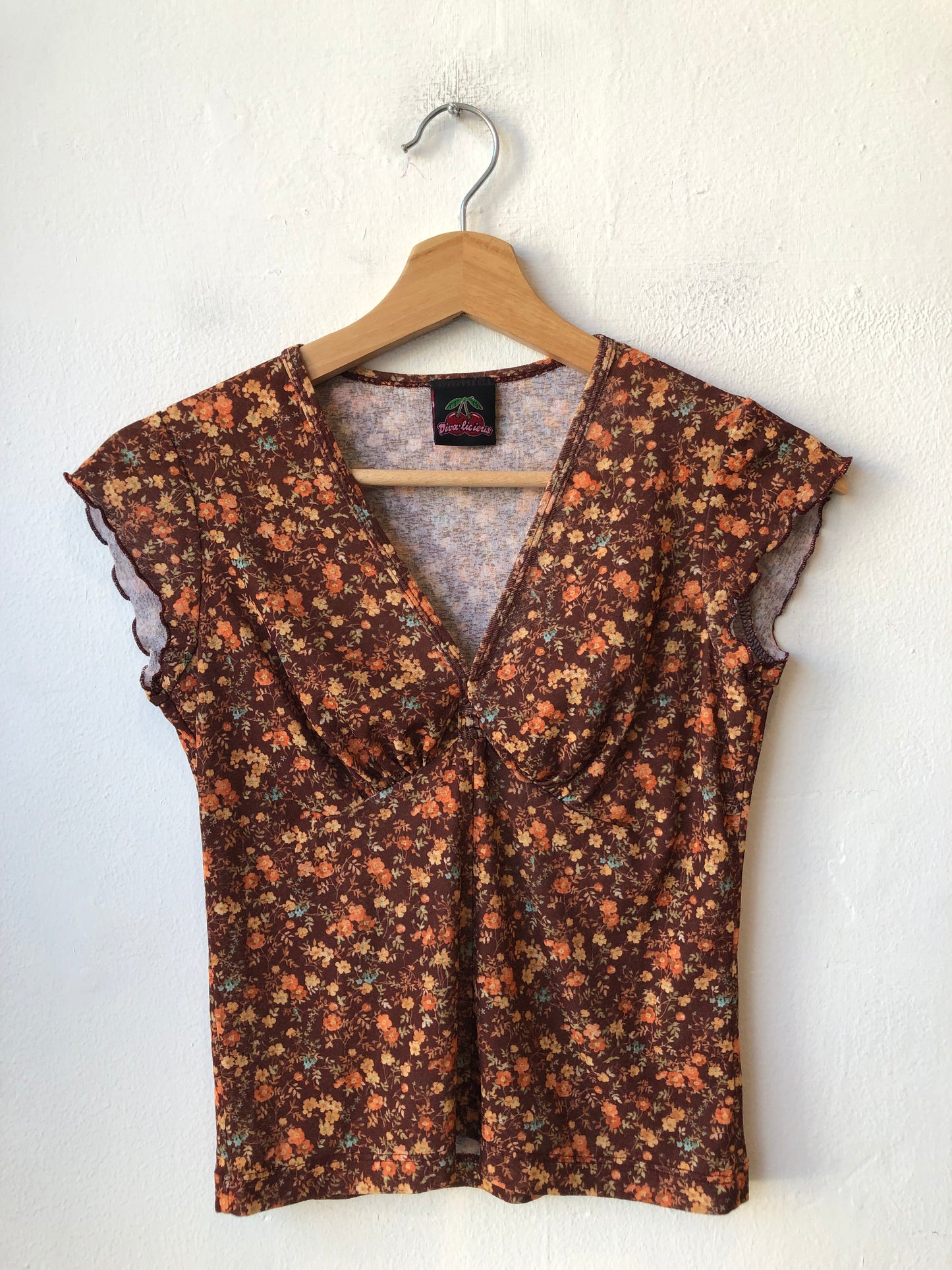 90's Floral V Neck Top