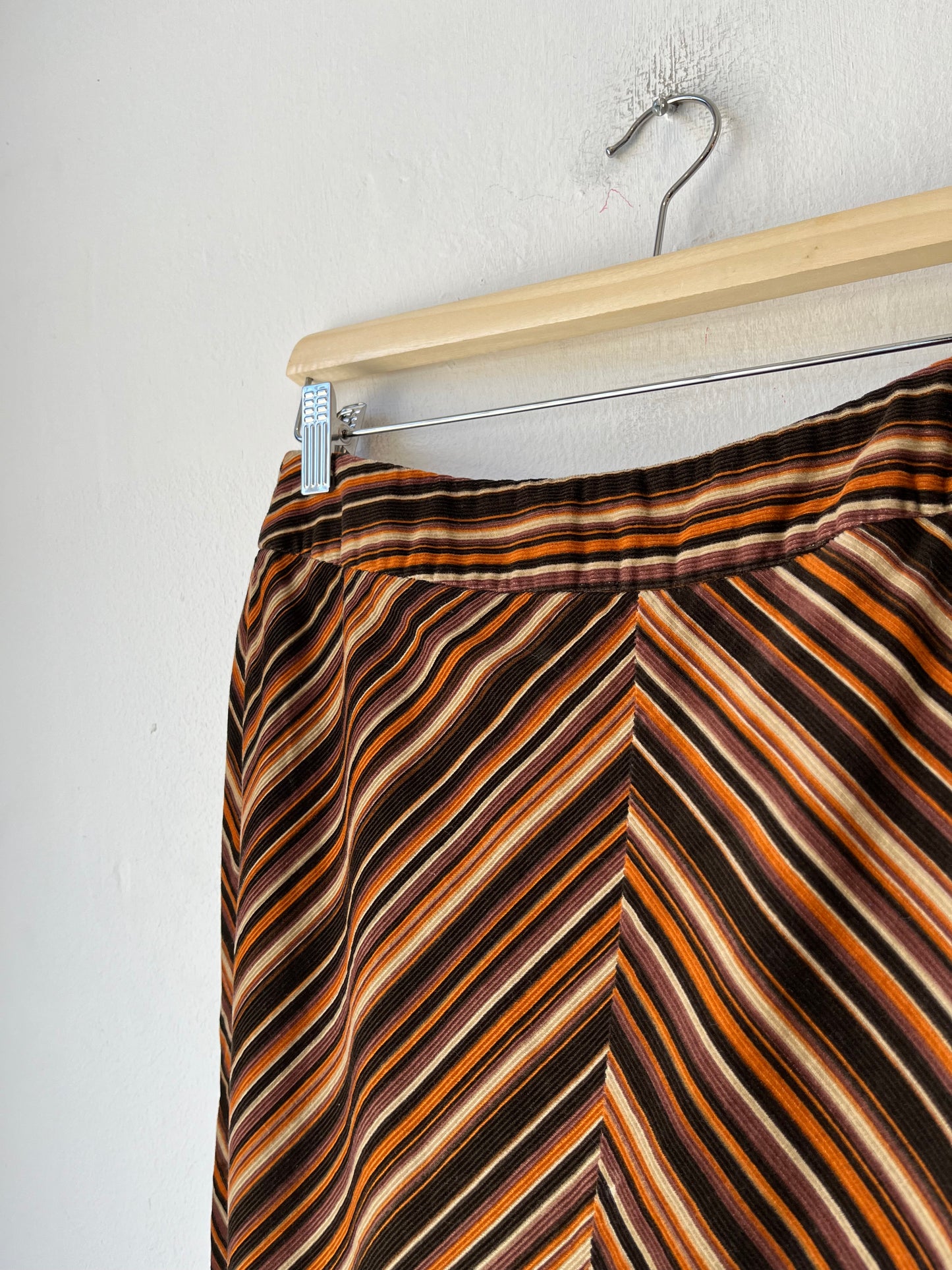 Y2K Striped Corduroy Midi Skirt 27"
