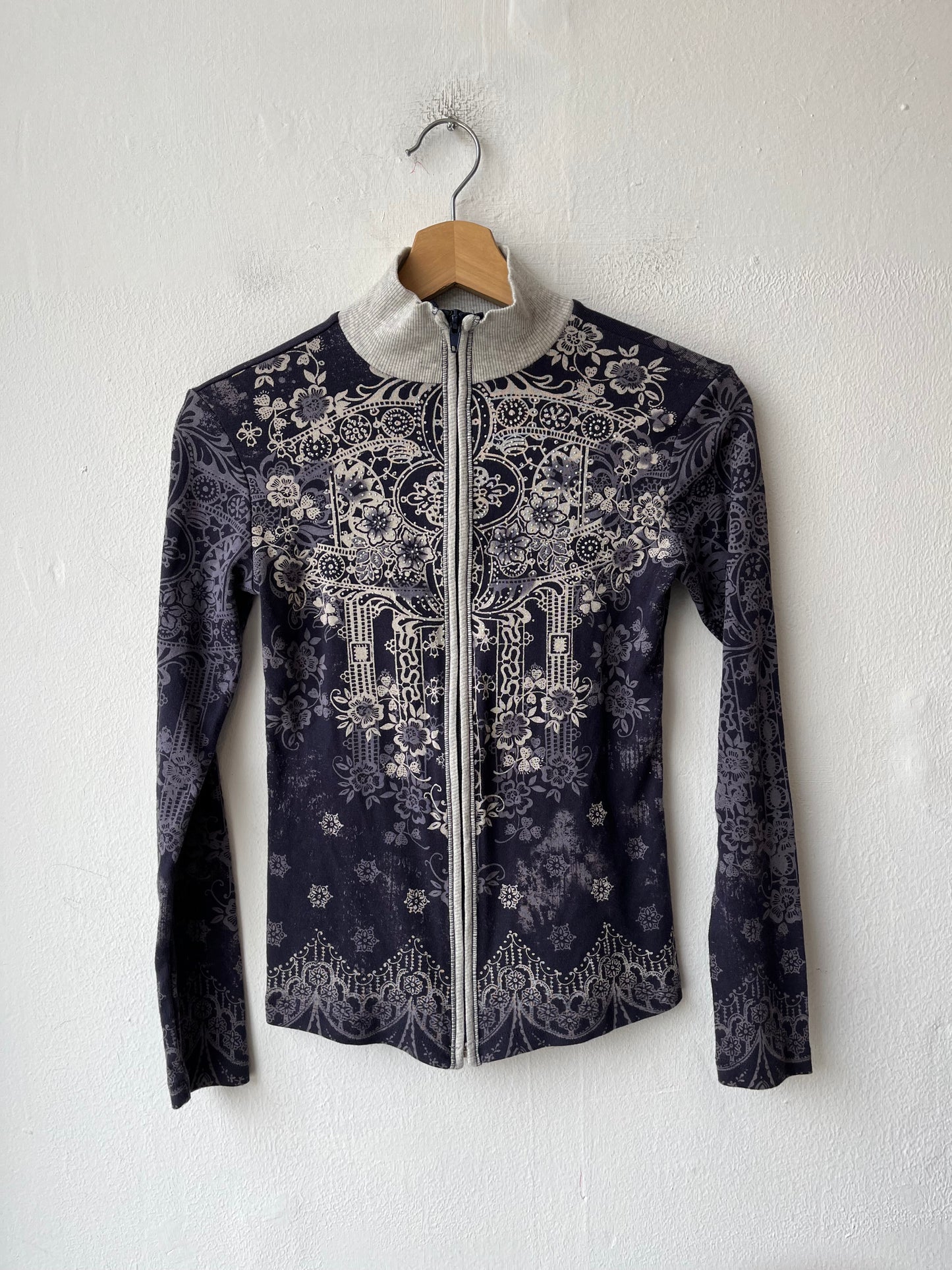 Y2K Rhinestone Zip Up Top