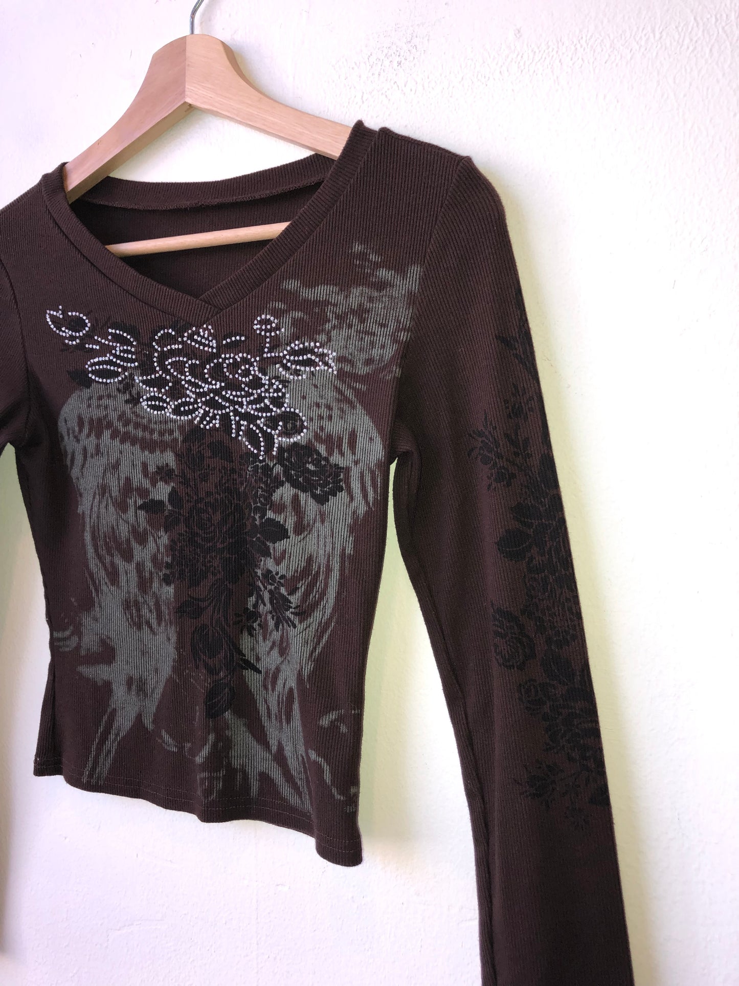 Y2K Ribbed Rhinestone Shirt