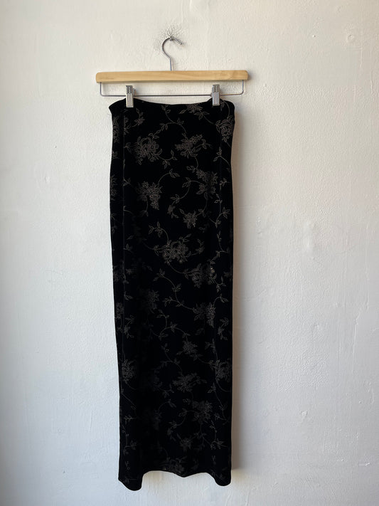 90's Velvet Floral Maxi Skirt 26-28"