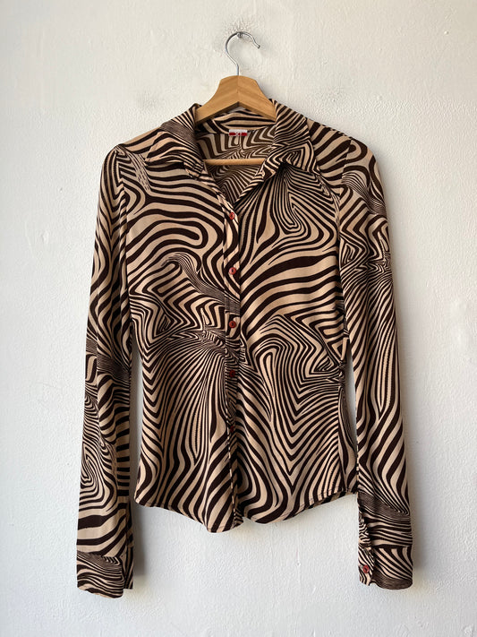 90's Swirly Brown Blouse