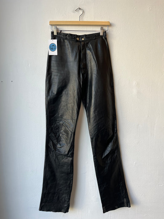 90's Black Leather Pants 25"