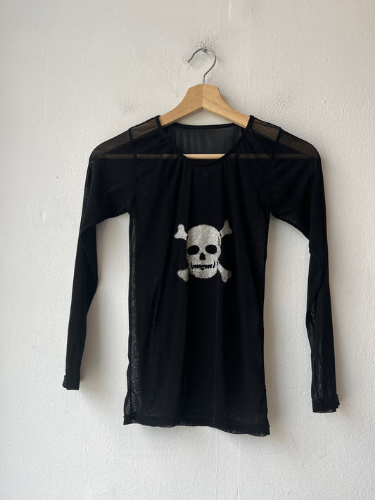 Y2K Mesh Skull Long Sleeve Top