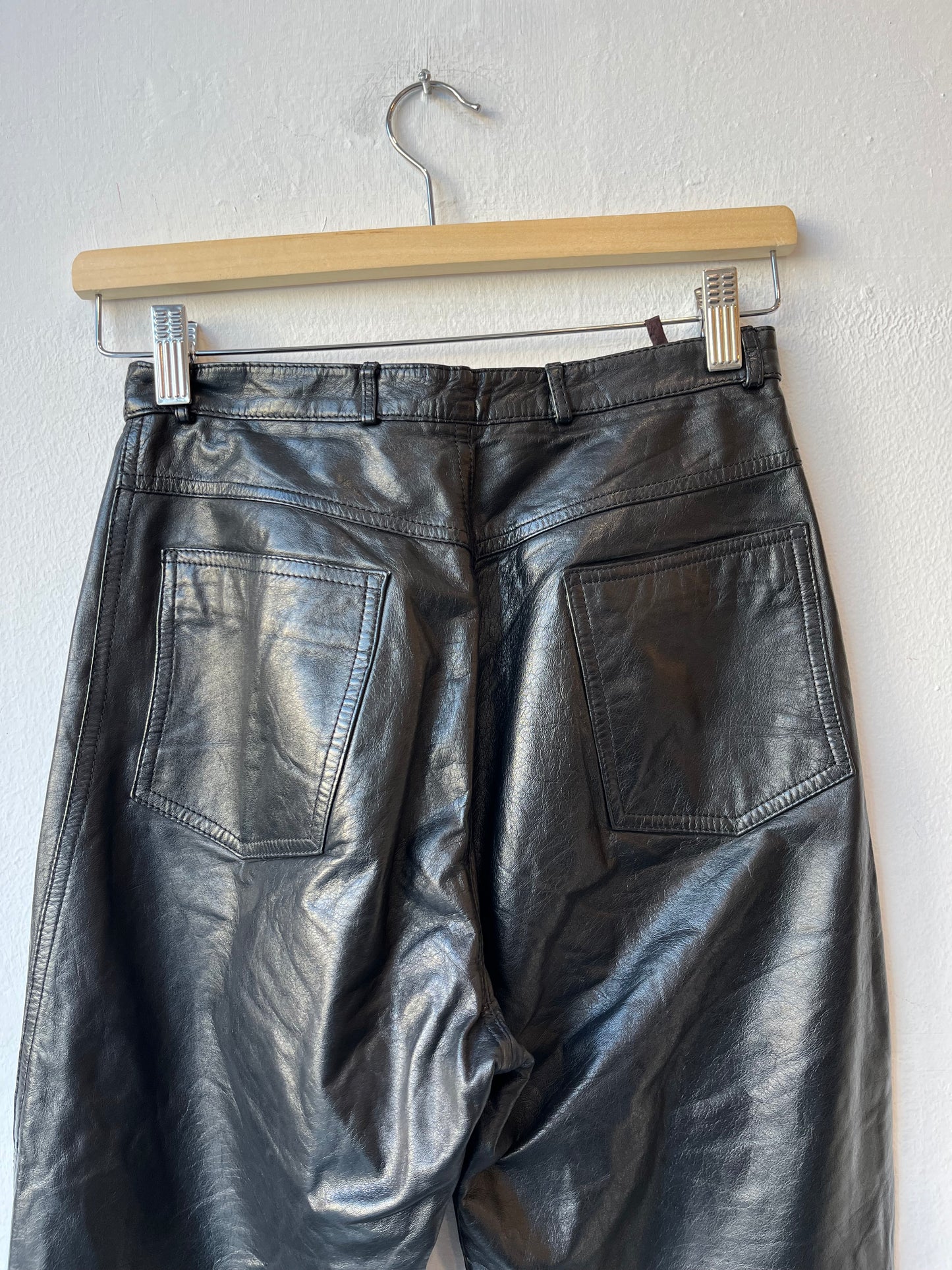 90's Black Leather Pants 25"