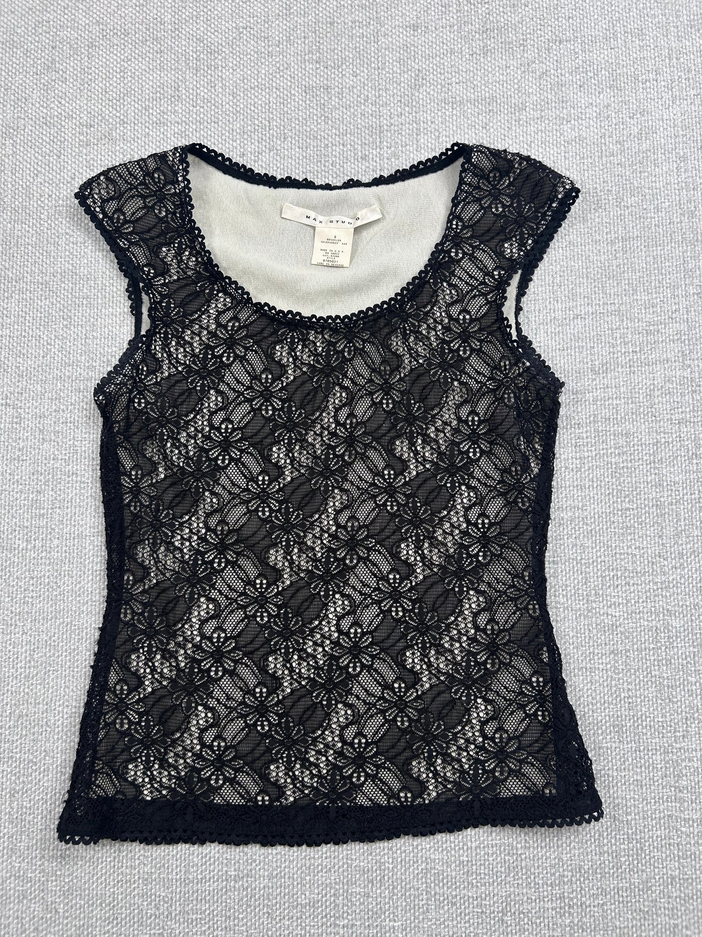 90’s Black Floral Lace Tank Top