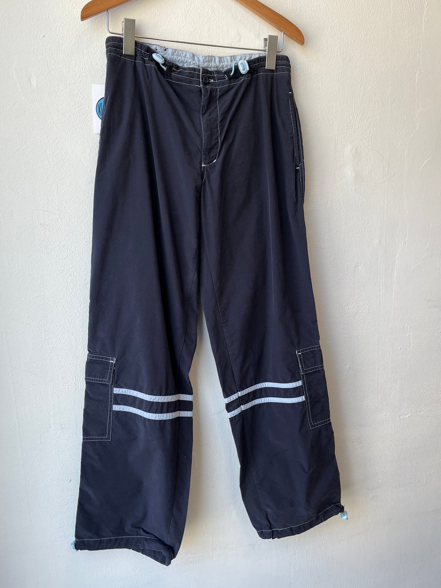 Y2K Navy Striped Track Pants 28-31"