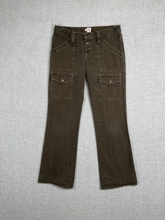Y2K Olive Flare Pants 30"
