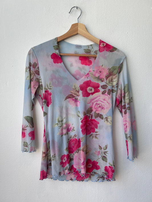 90's Floral Sheer Blouse